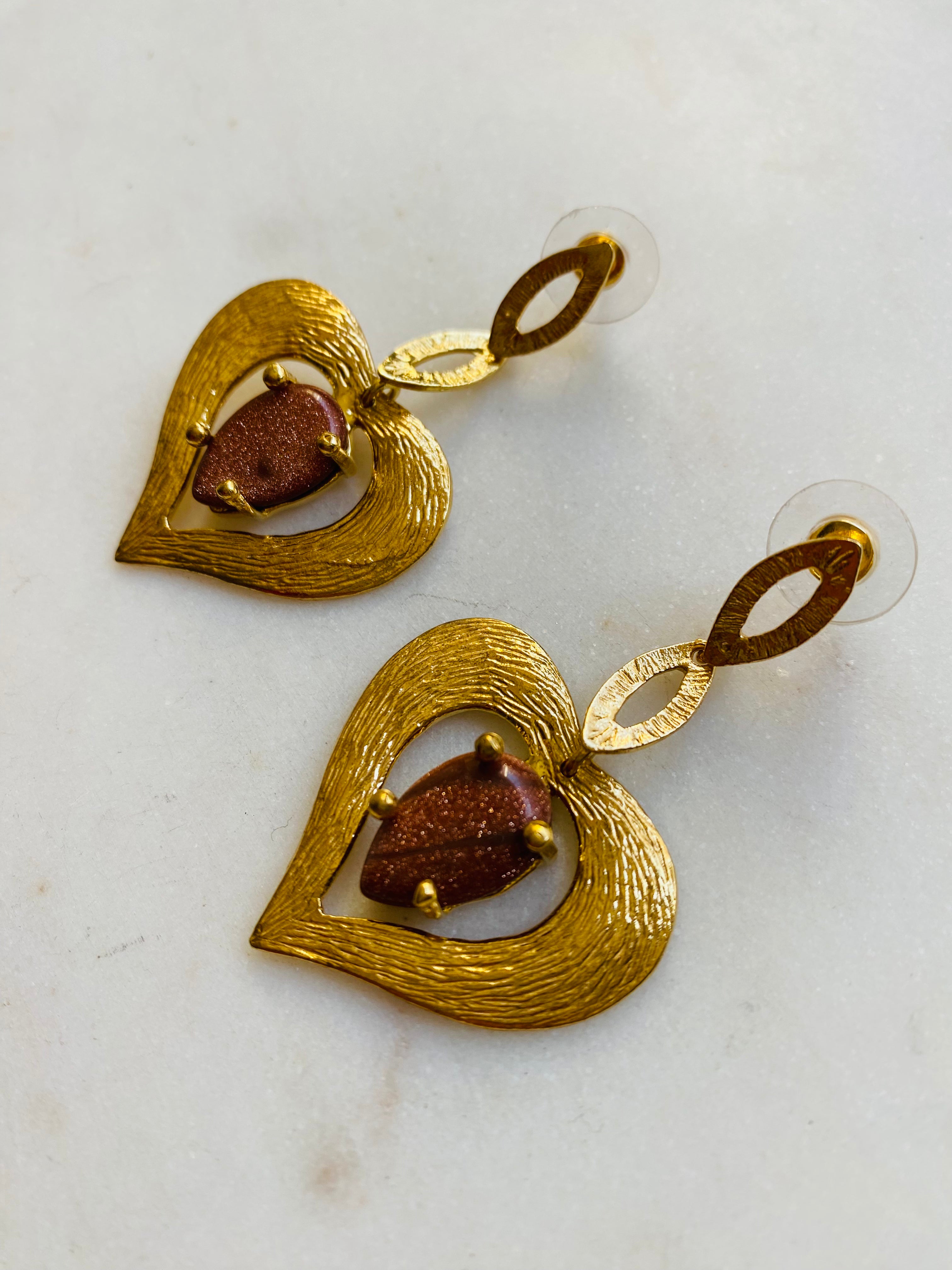 gemstone gold heart earrings