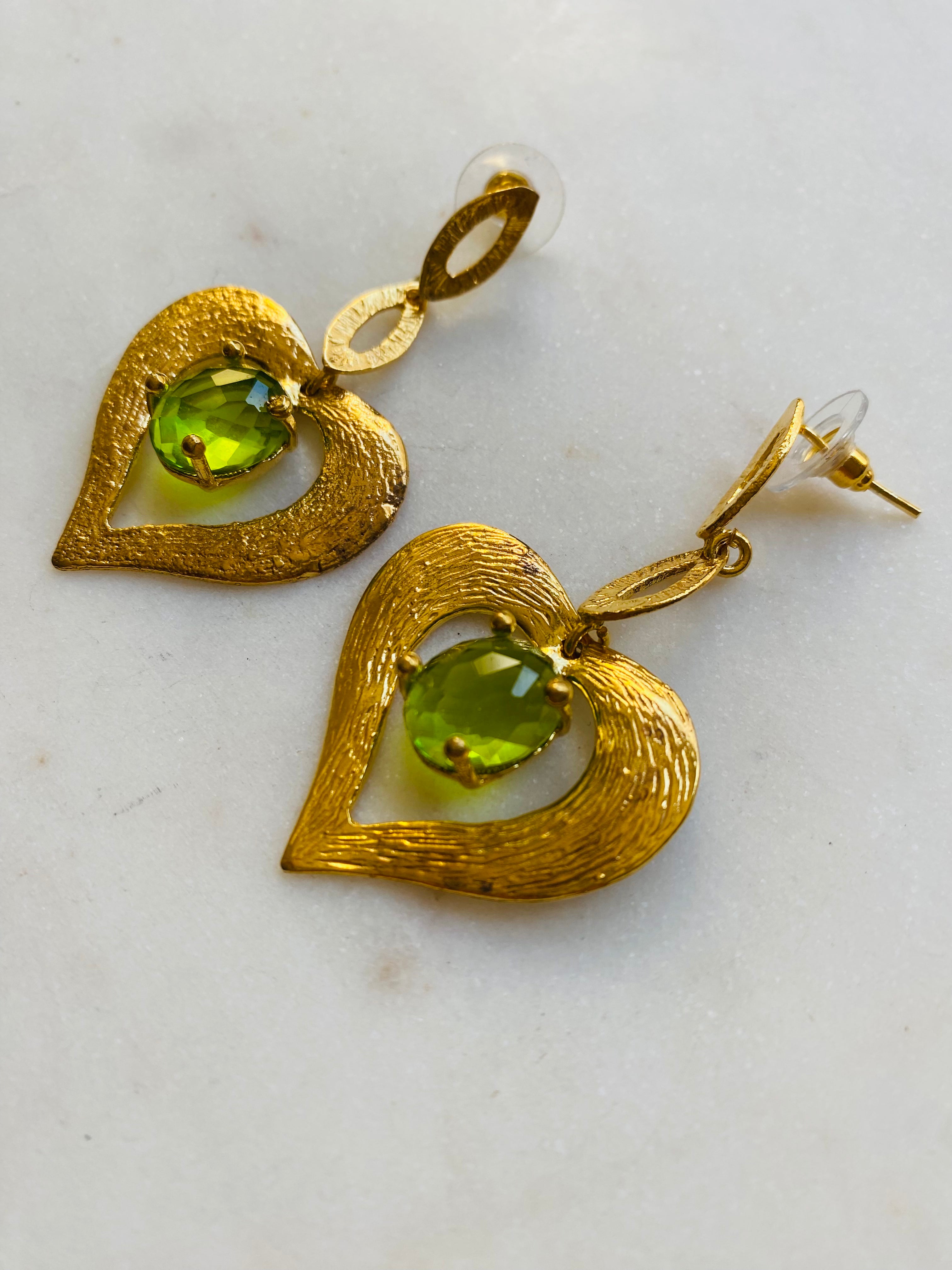 gemstone gold heart earrings