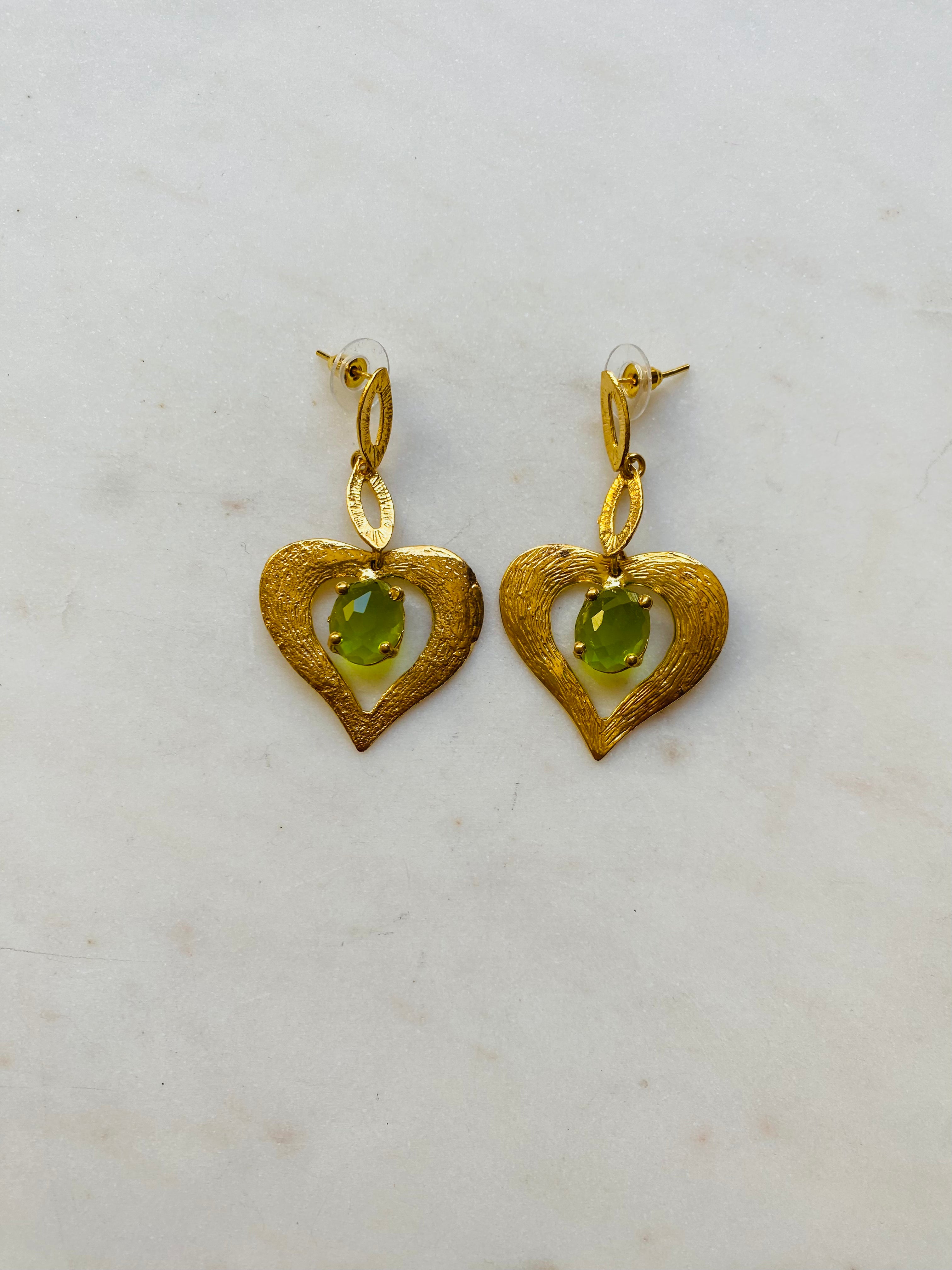 gemstone gold heart earrings