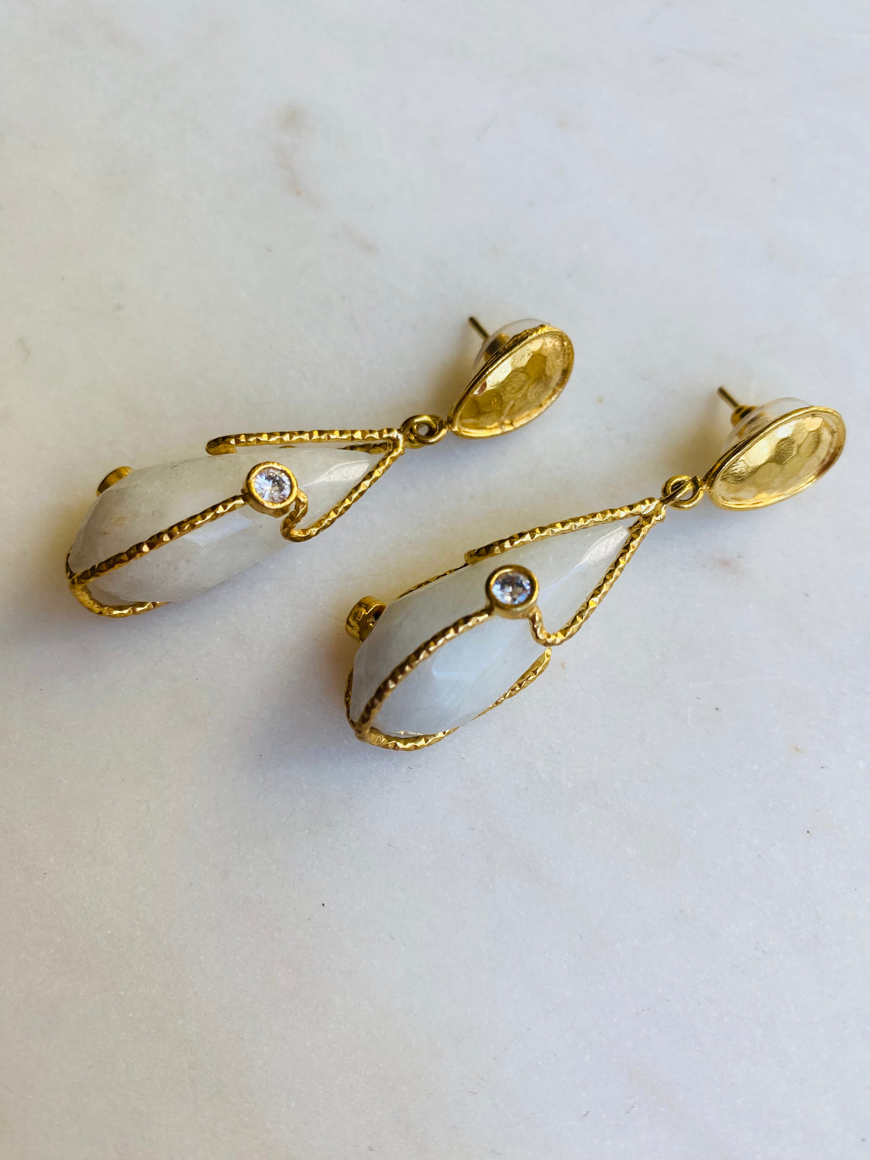 chique white gemstone drop earrings