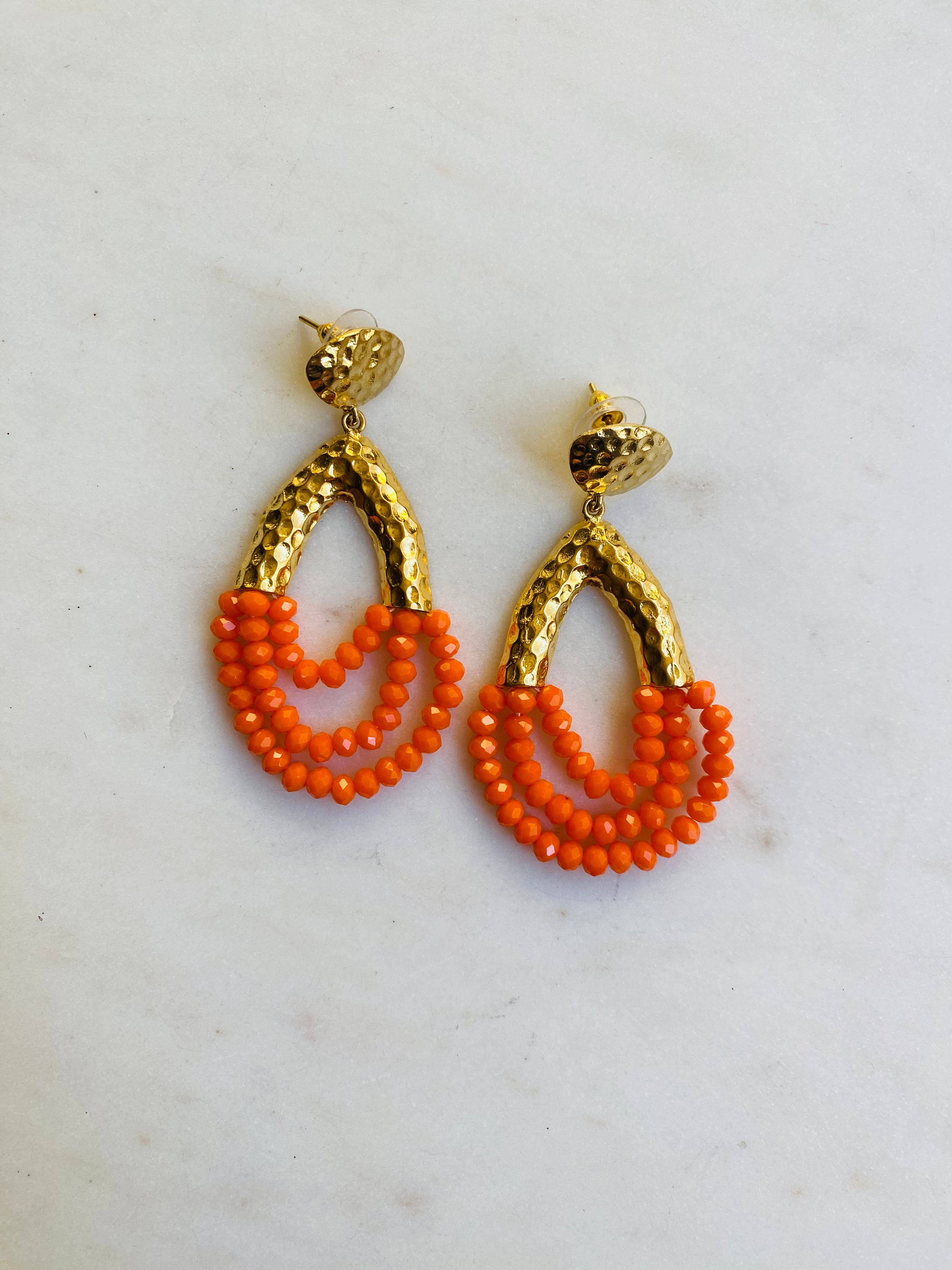 bohemian orange beaded earrings