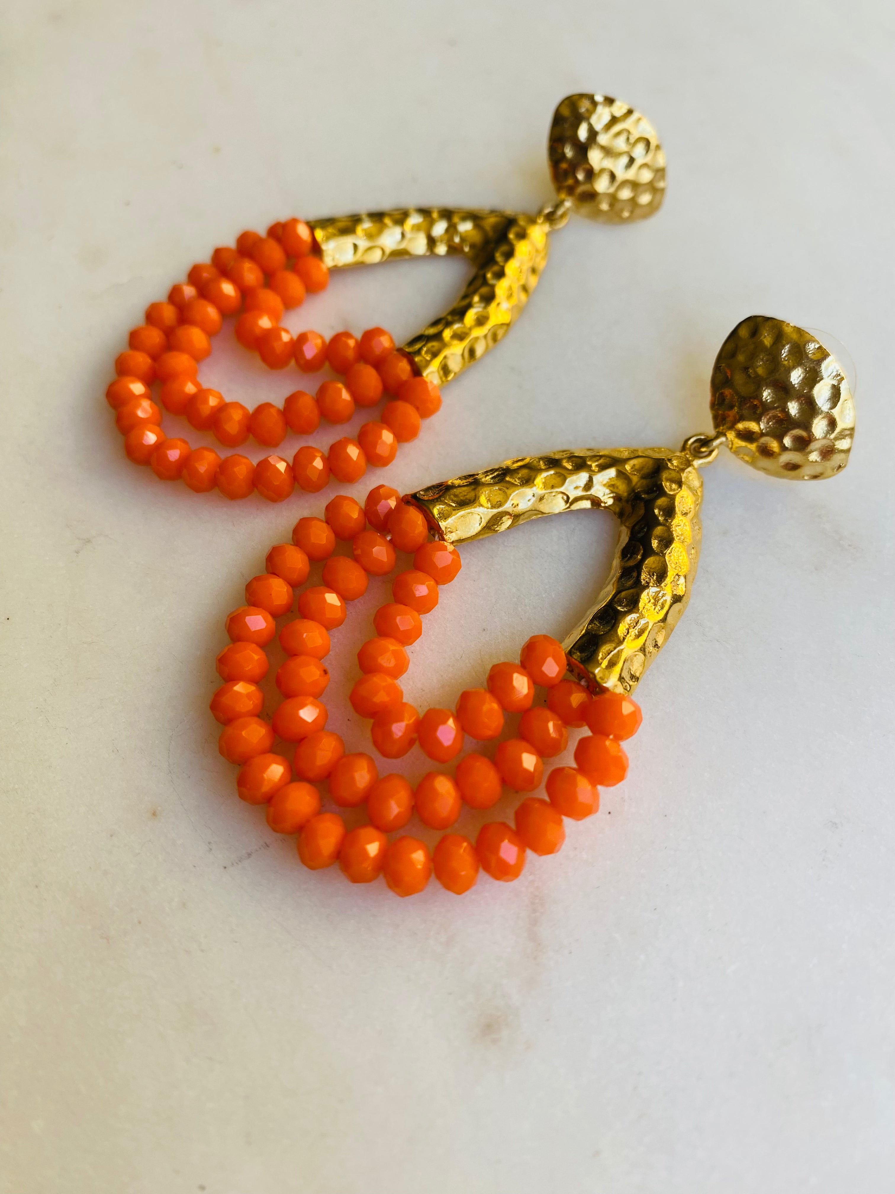 bohemian orange beaded earrings