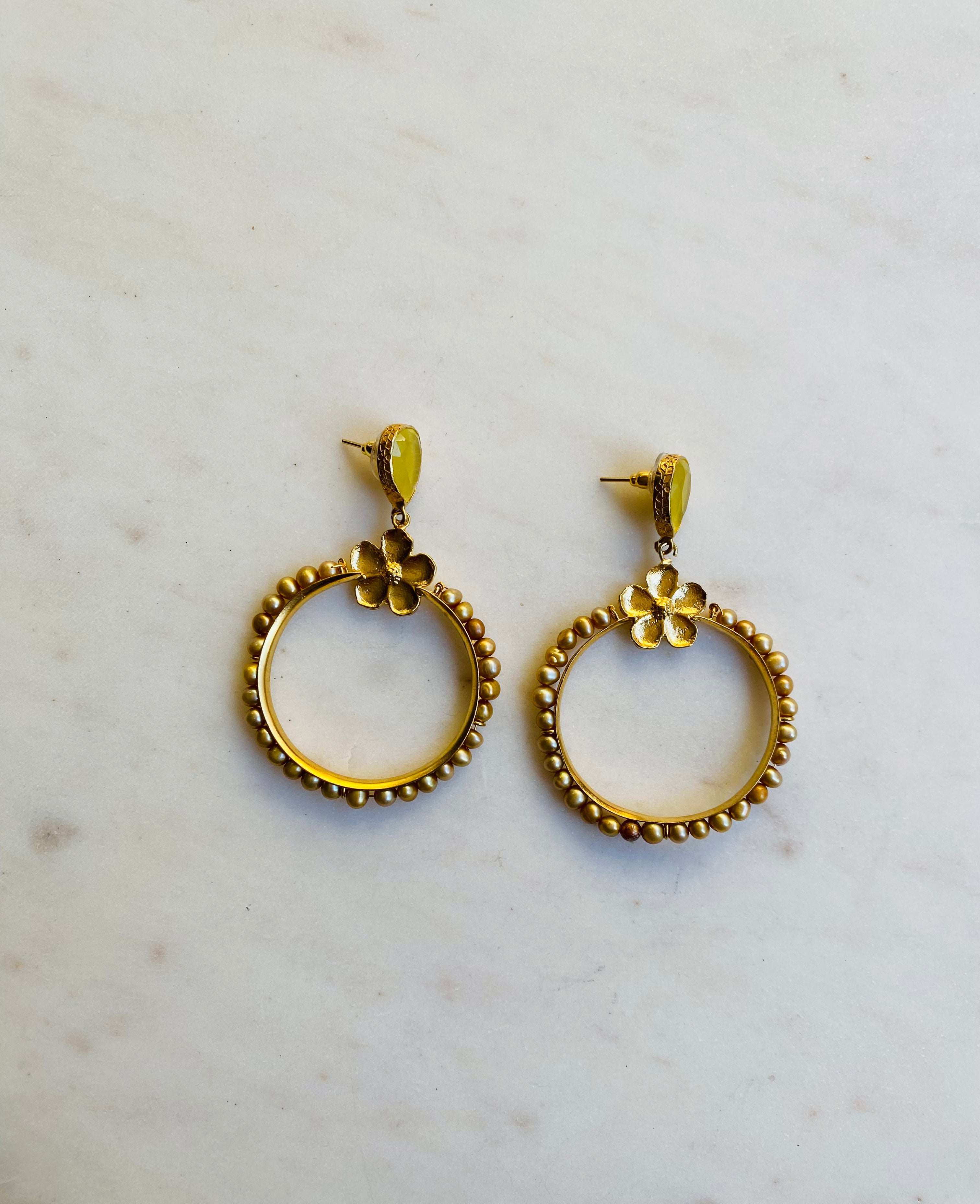 gold beaded hoop earrings