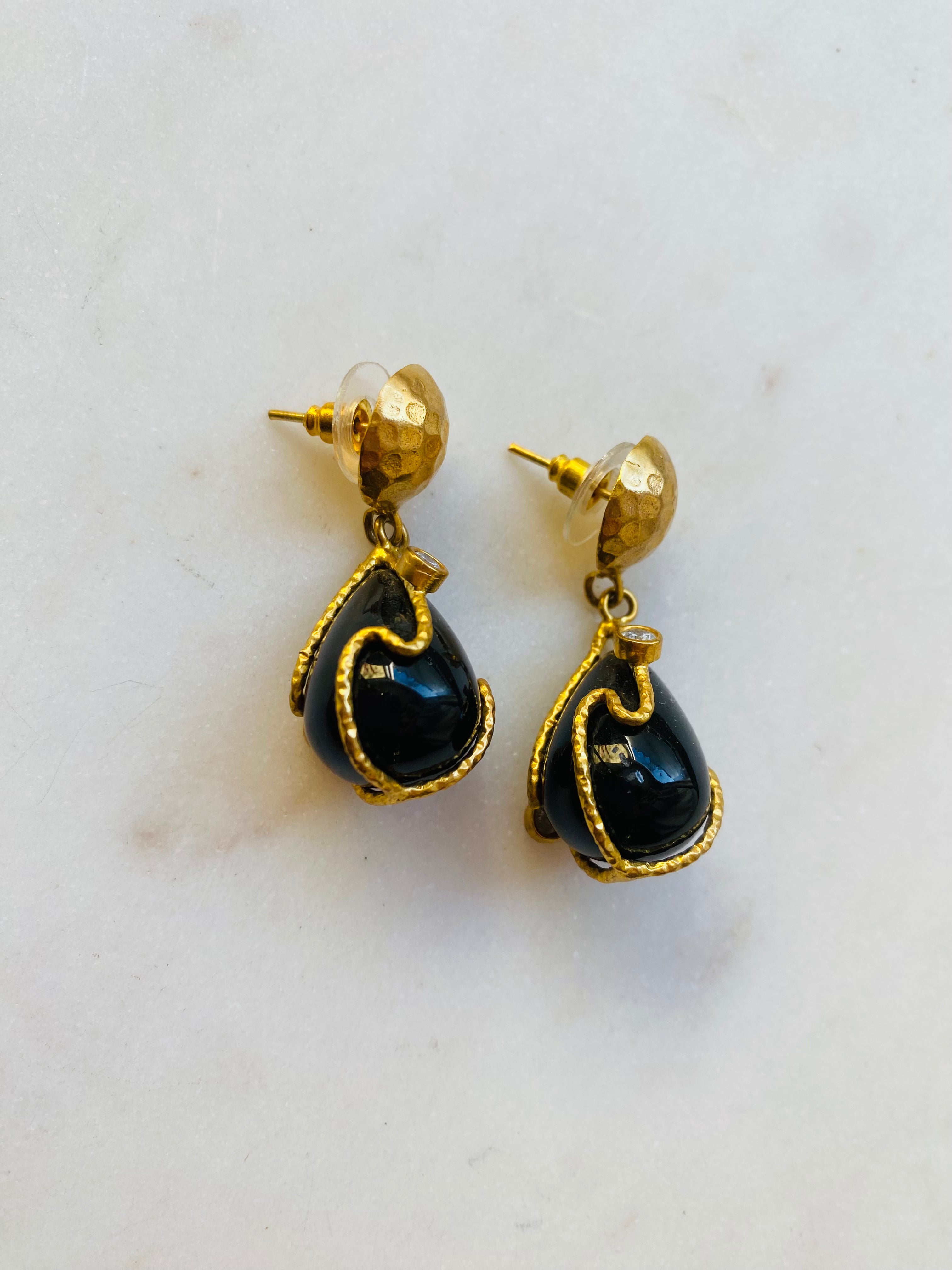 black gemstone drop earrings