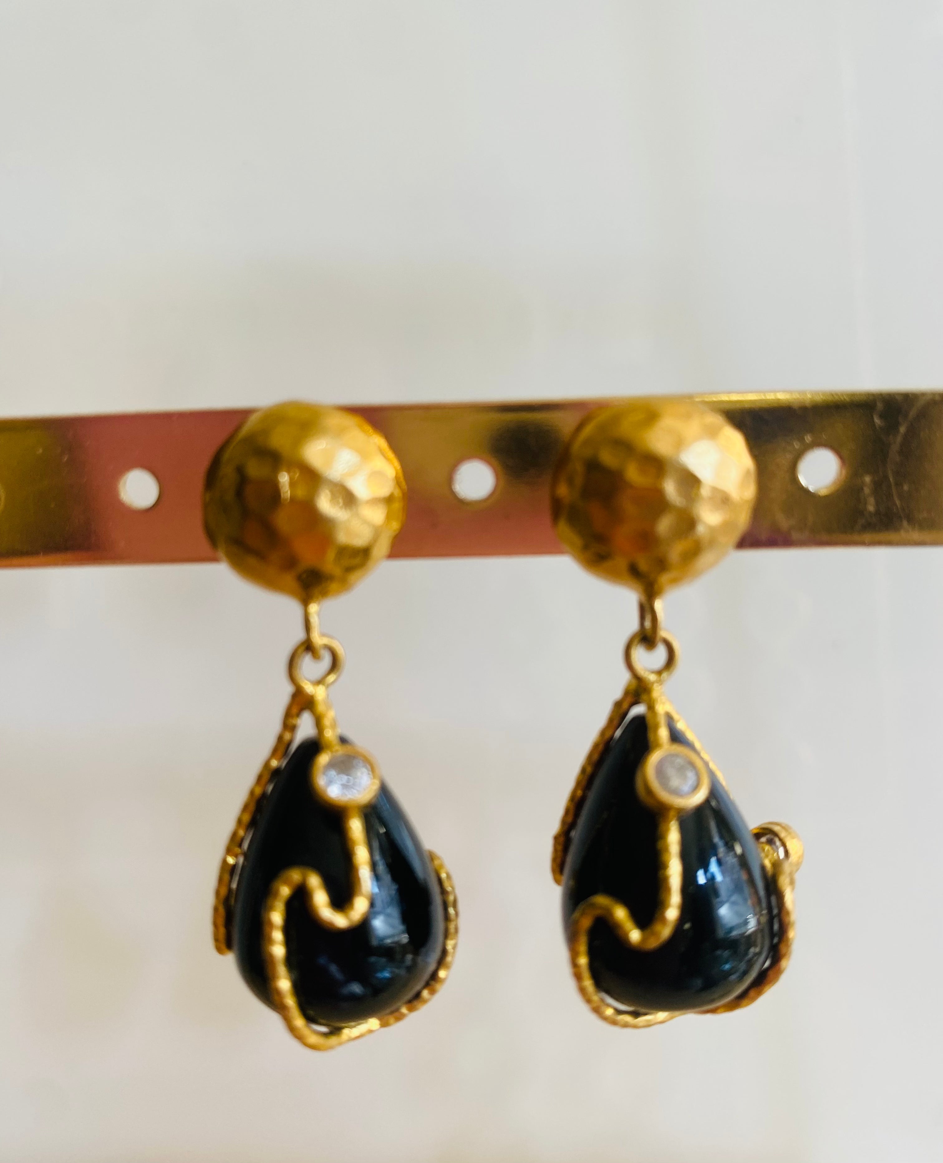 black gemstone drop earrings