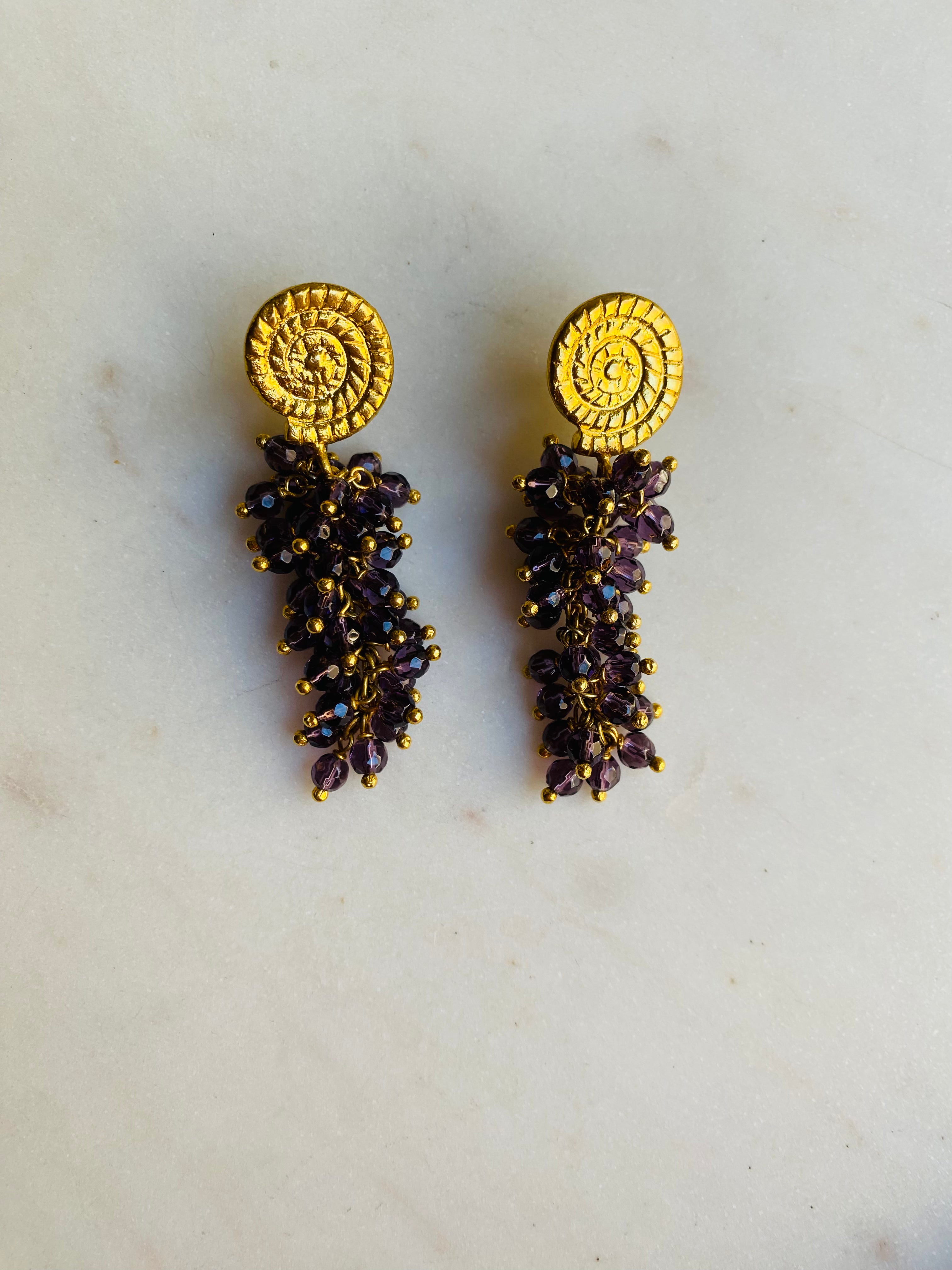gold stud dark purple grape earrings
