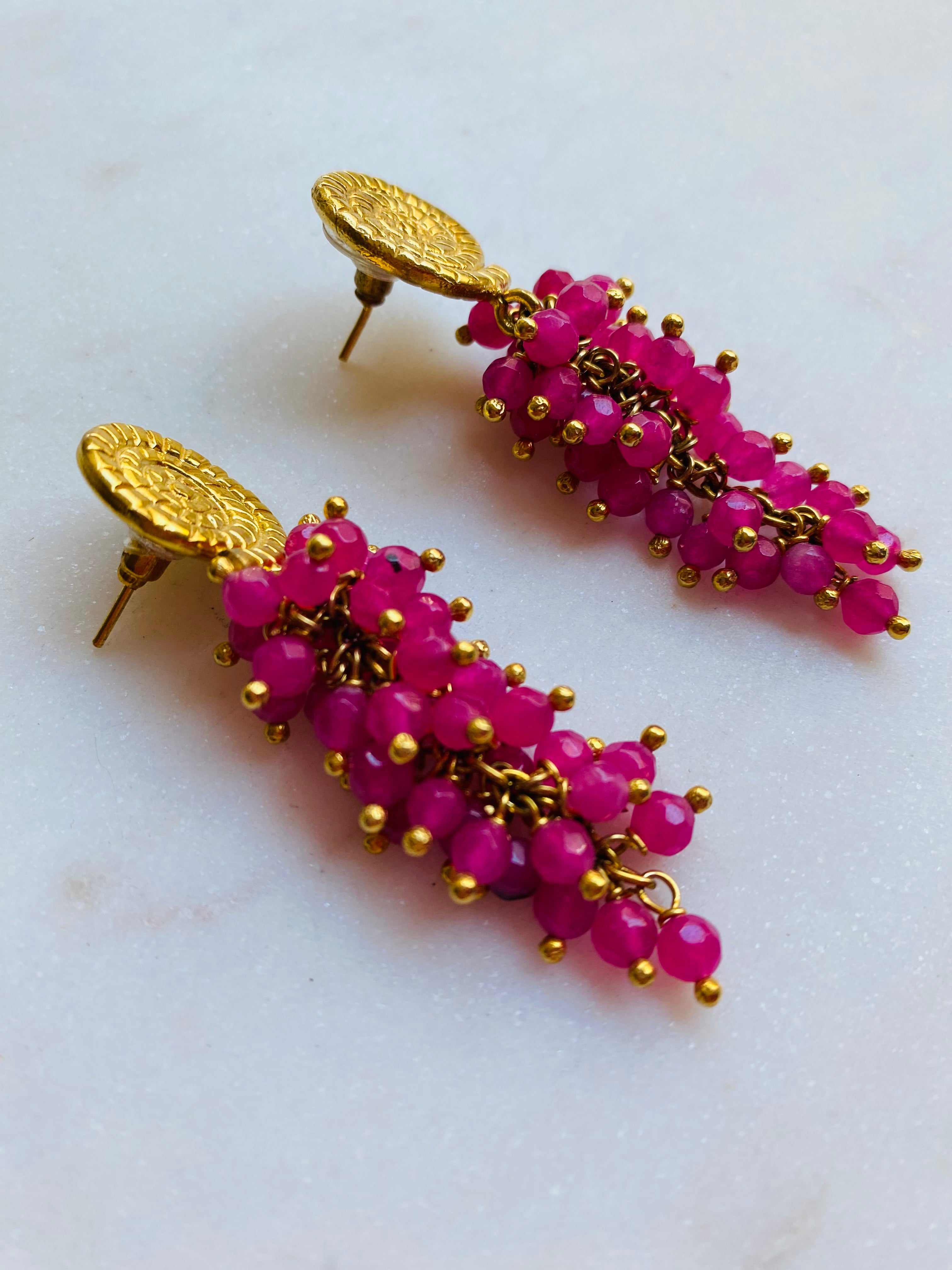 gold stud jade grape earrings