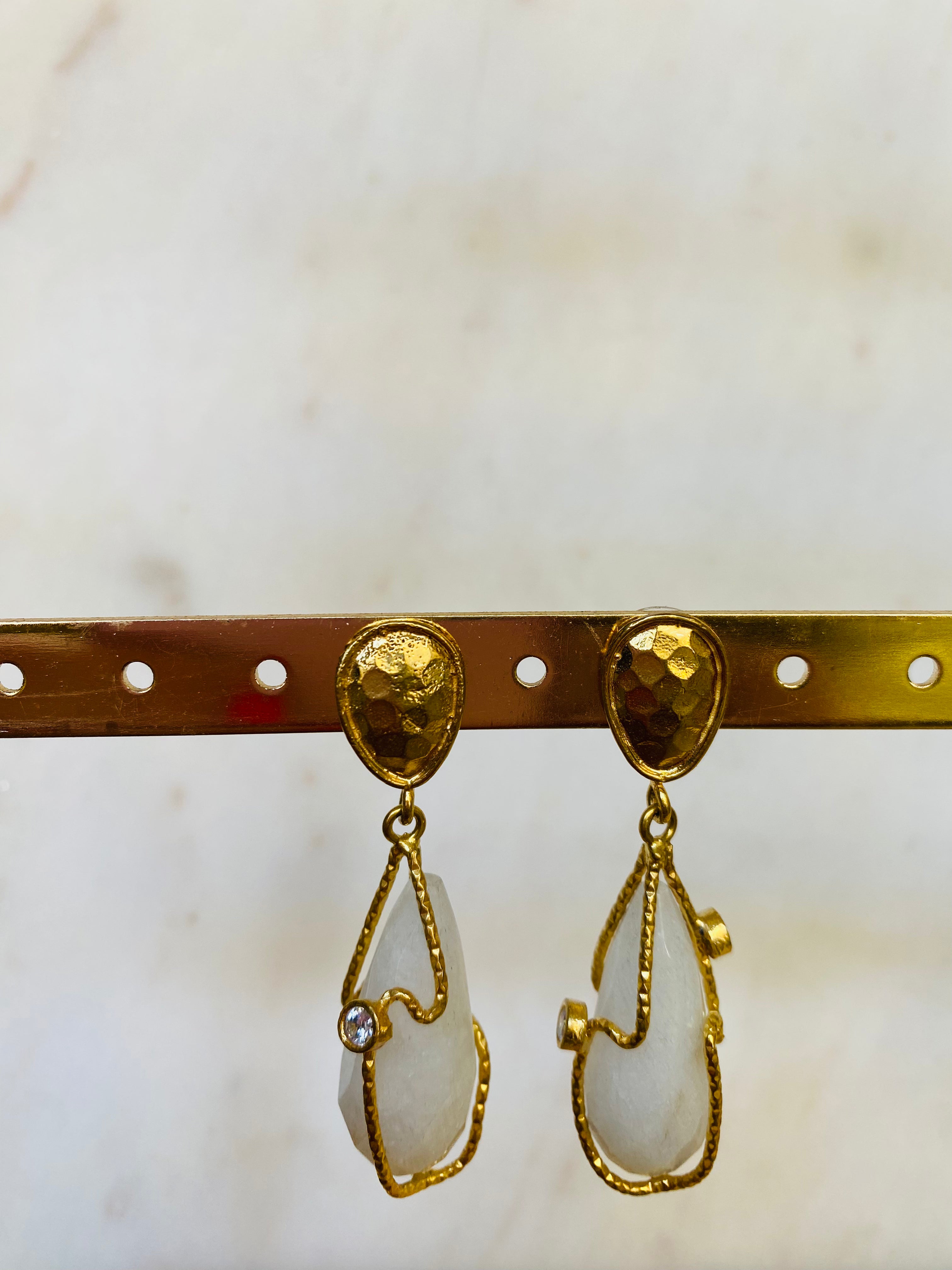 chique white gemstone drop earrings
