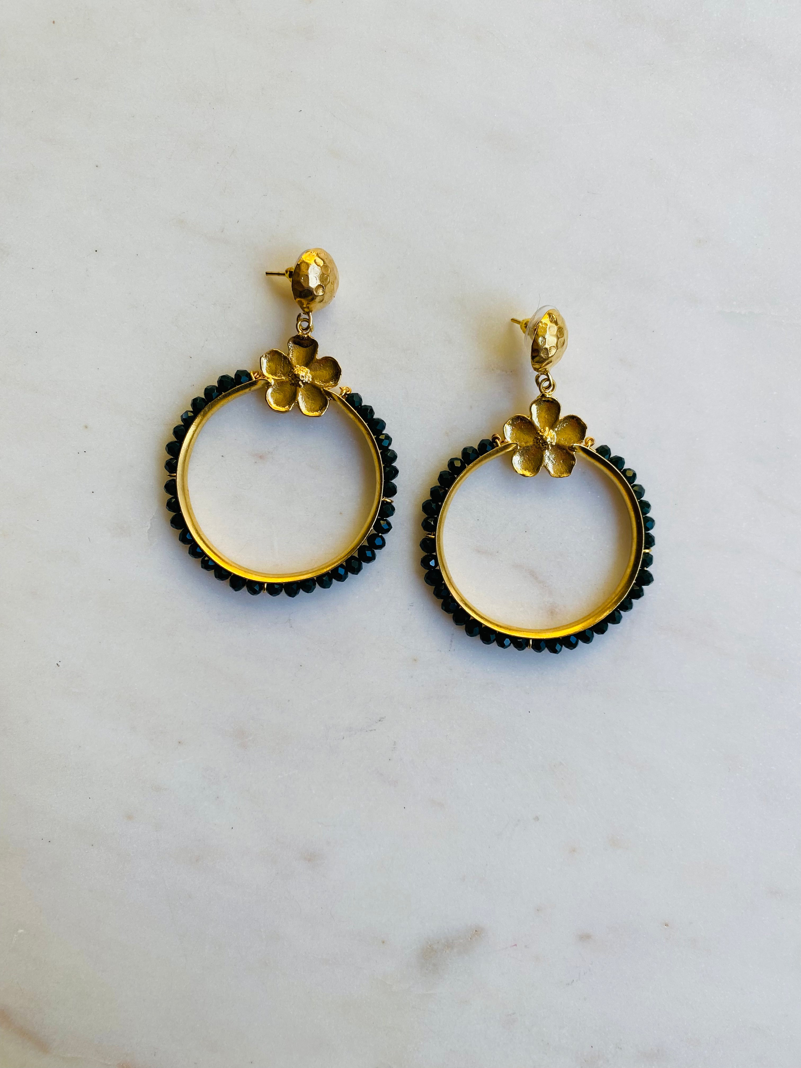 dark green beaded hoop earrings