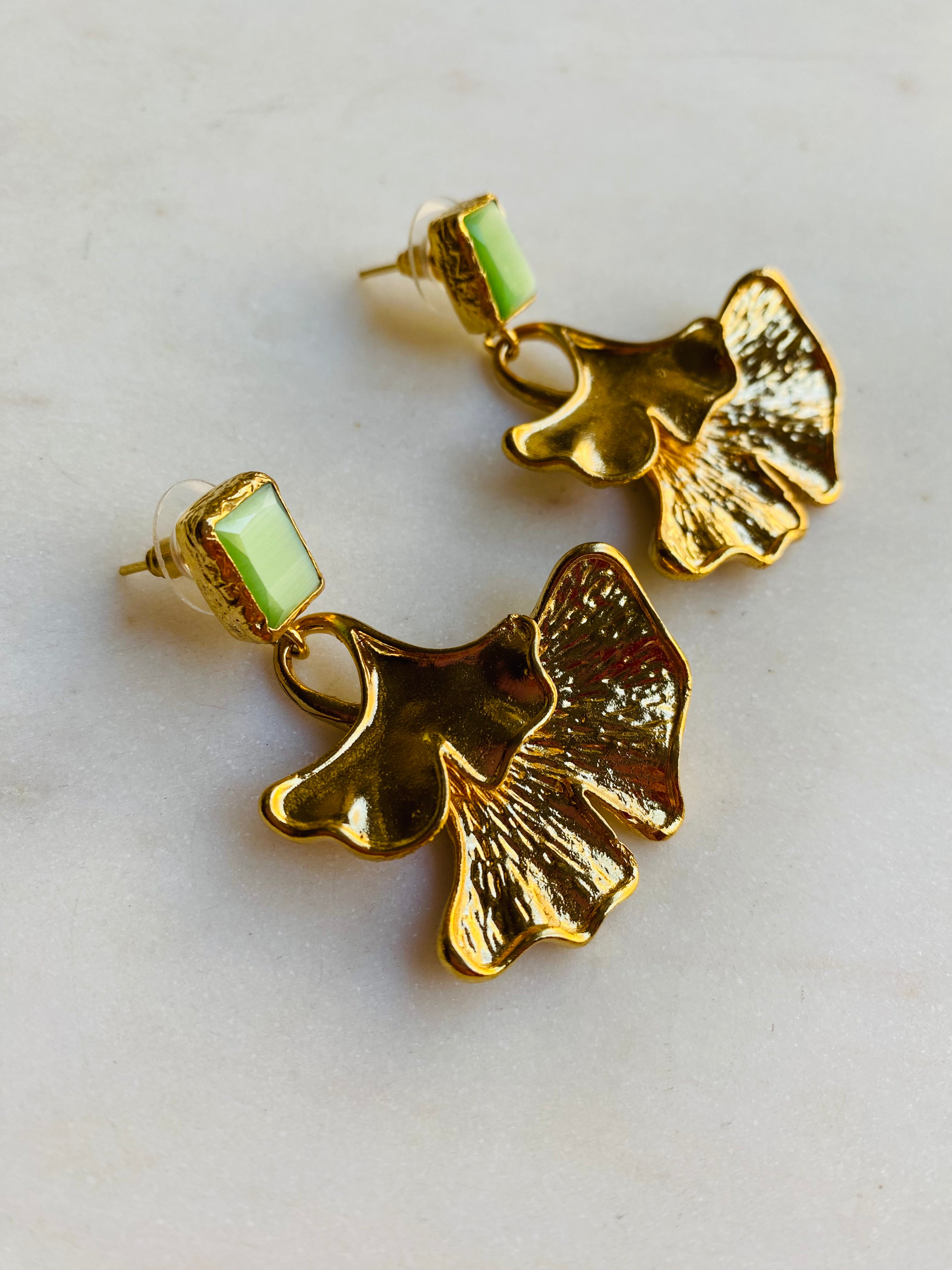 green gem ginseng drop earrings