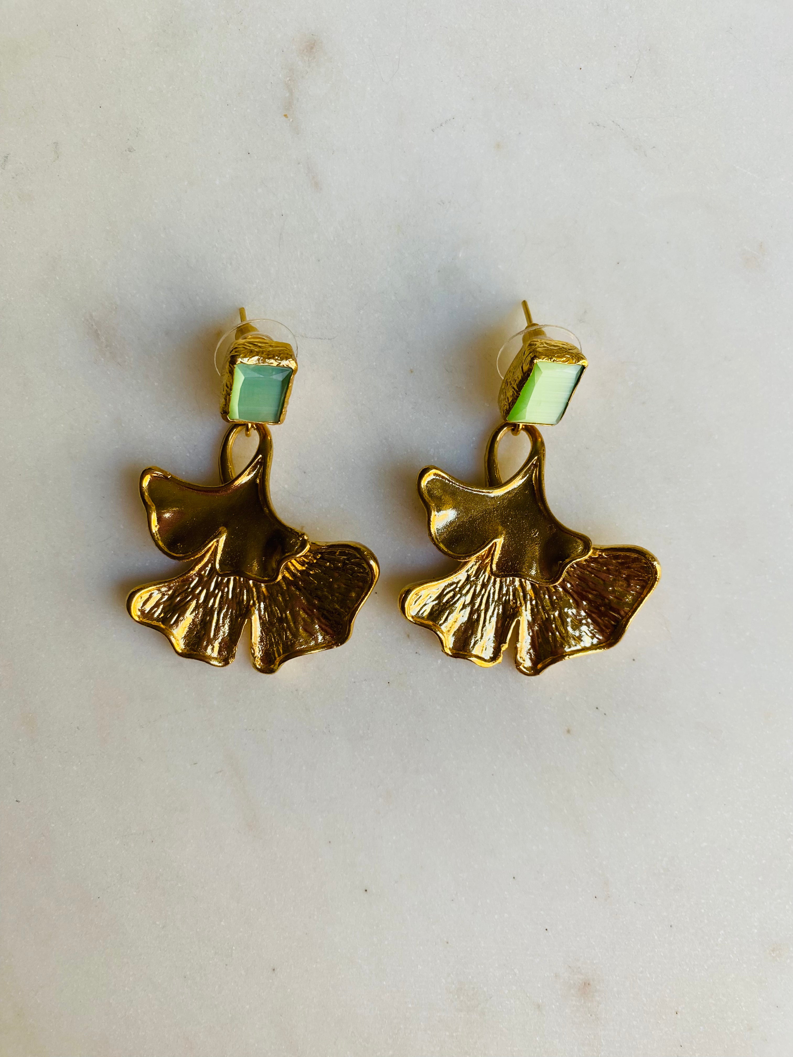 green gem ginseng drop earrings