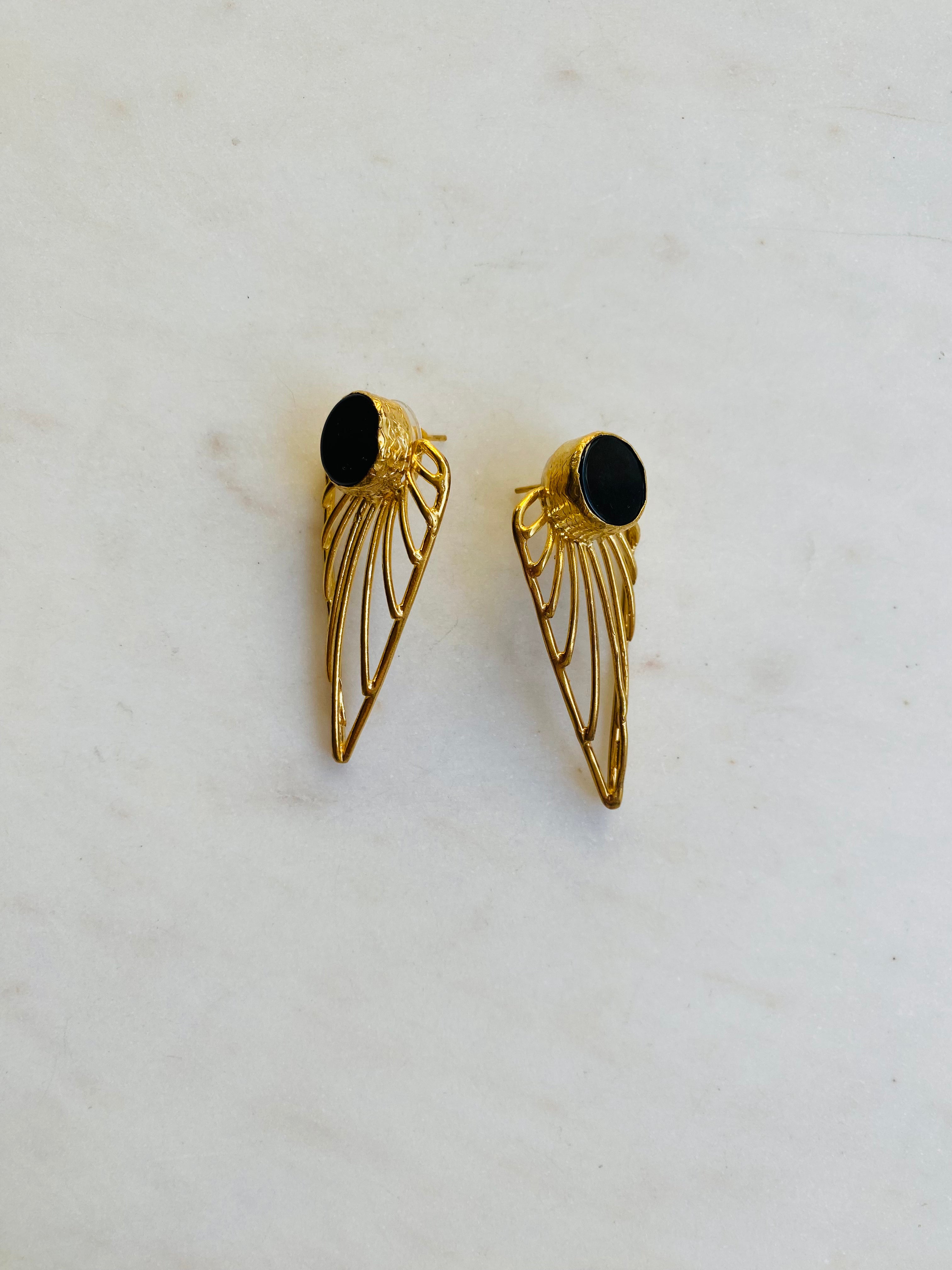 black onyx geometric style earrings