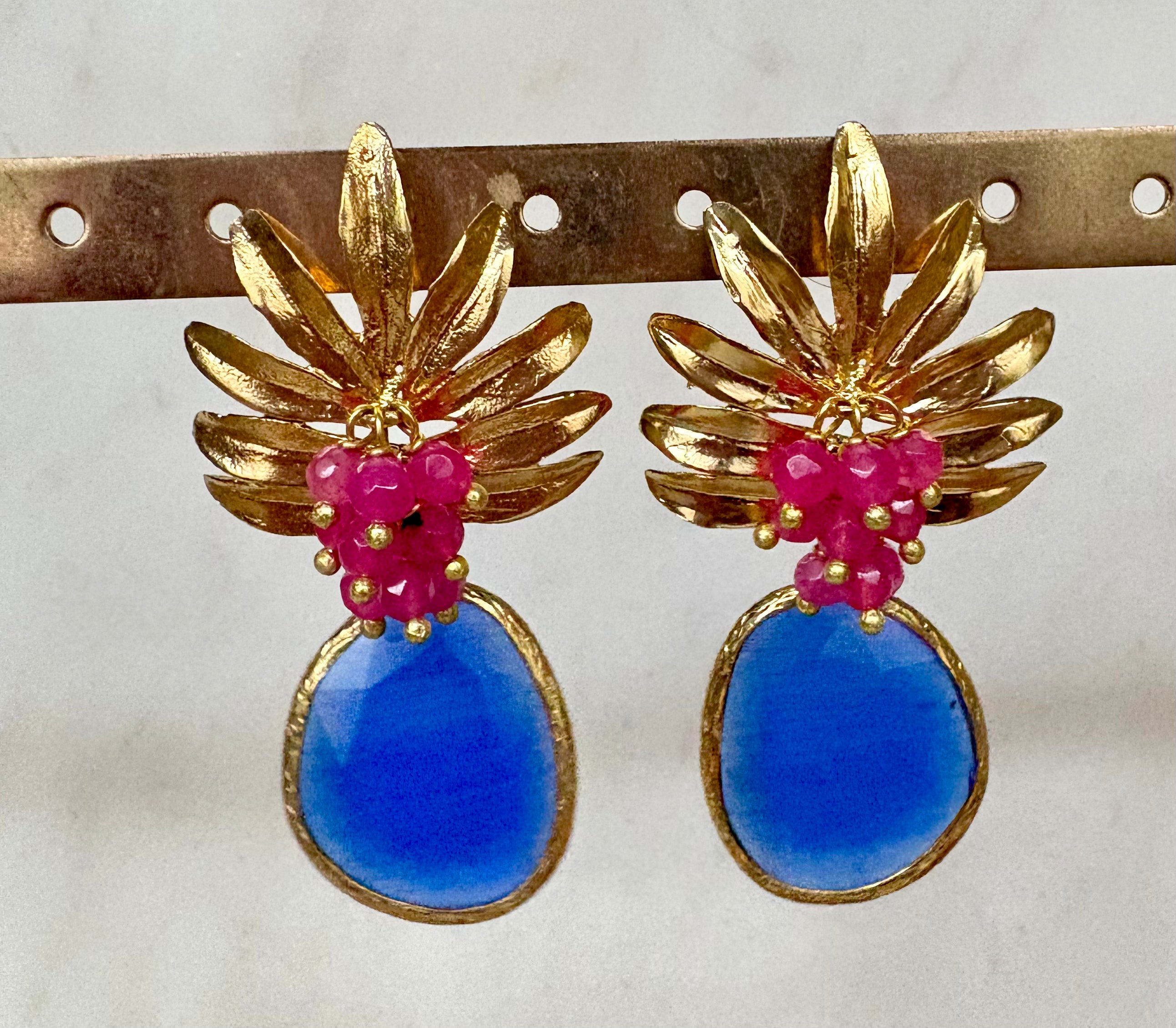 Tropical drop earrings with blue gemstone