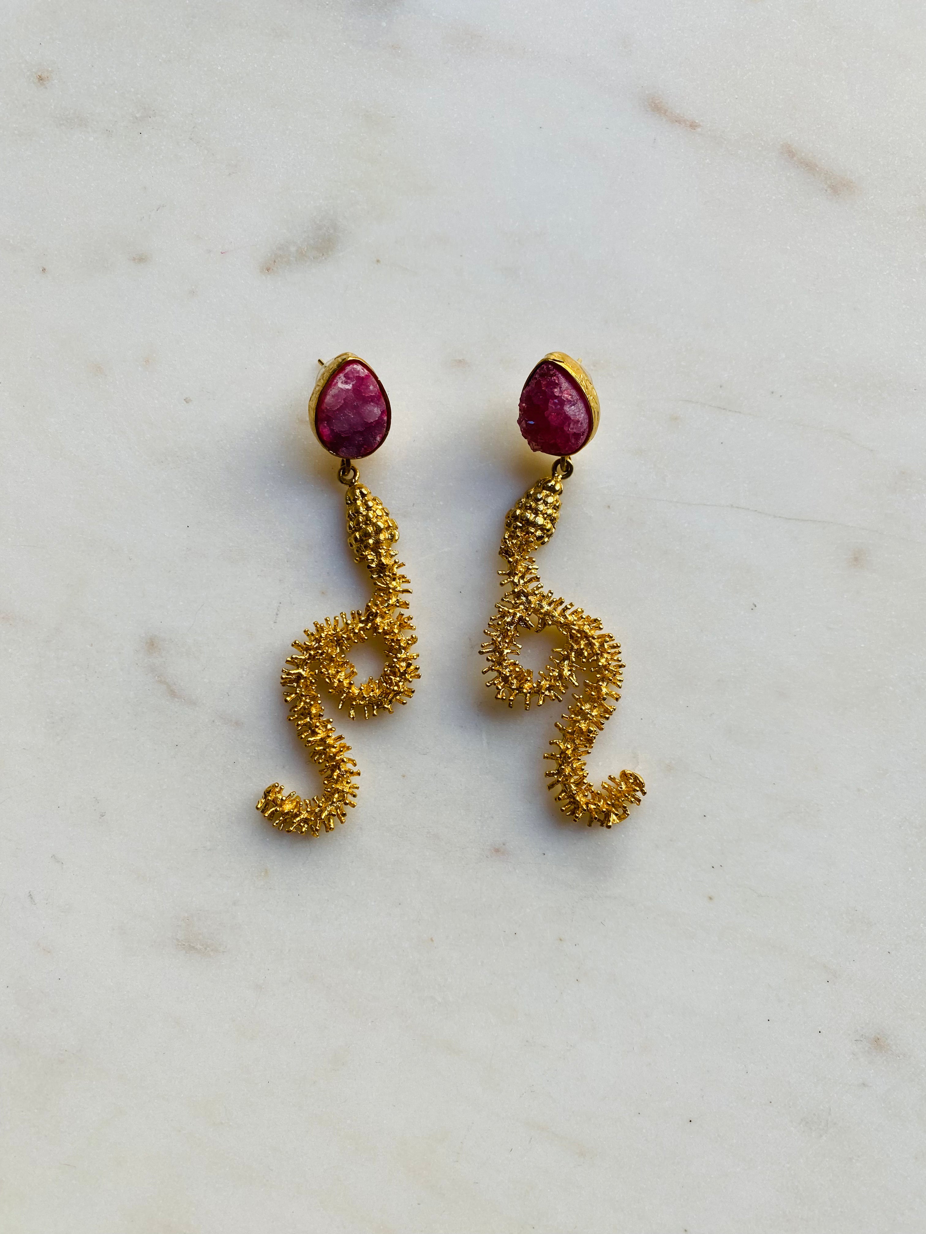 long drop snake druzy earrings