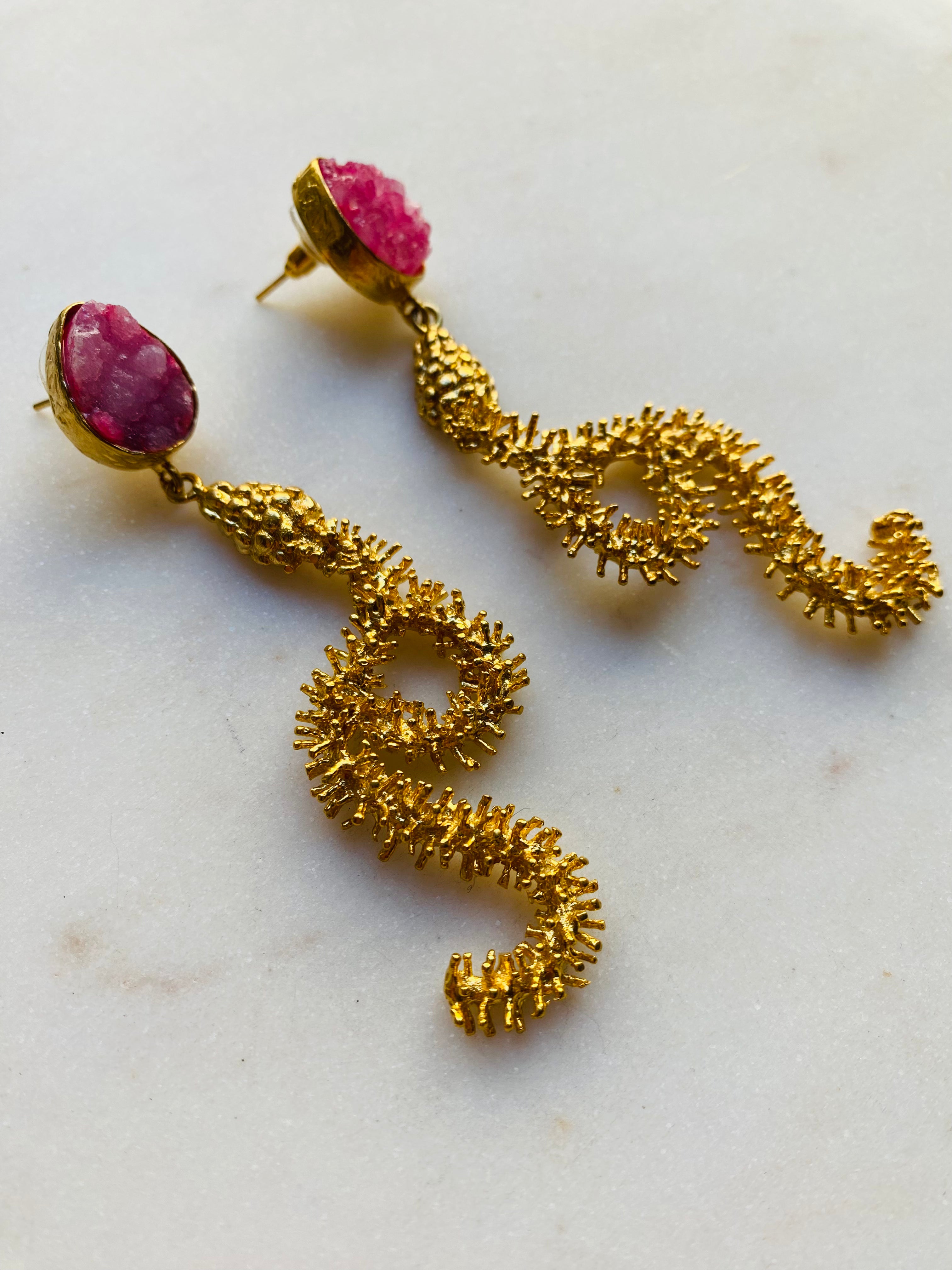 long drop snake druzy earrings