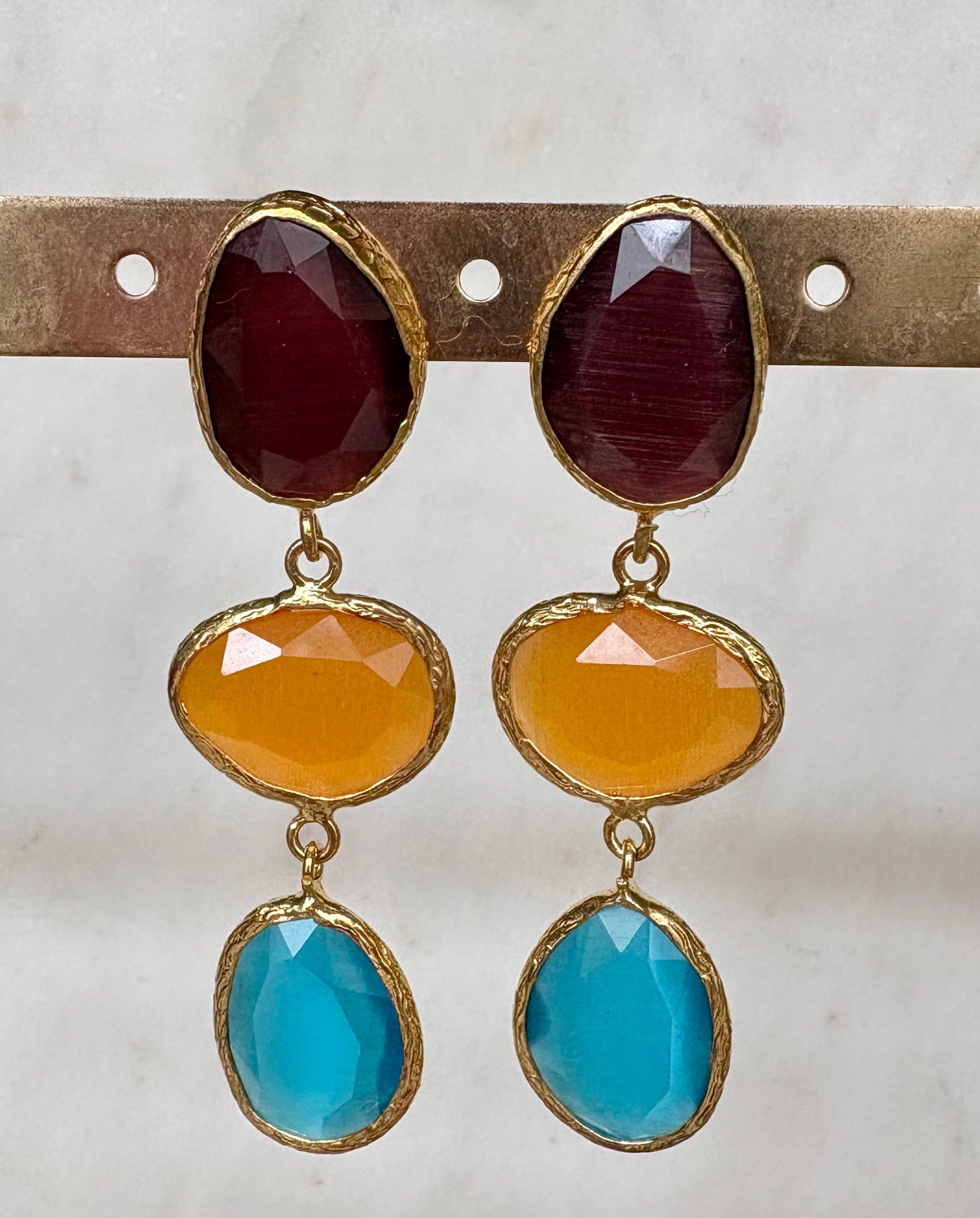 Triple drop gemstone earrings