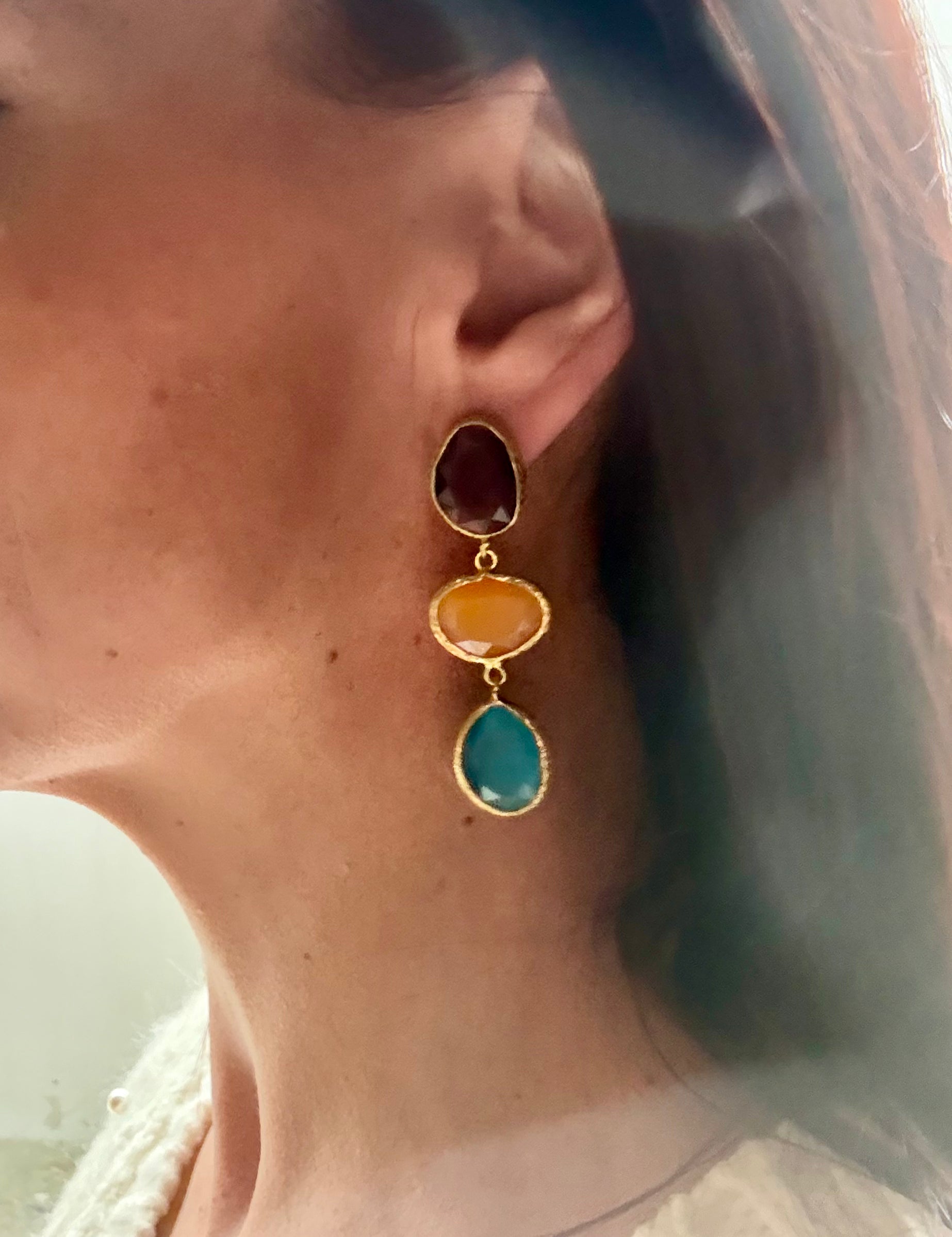 Triple drop gemstone earrings
