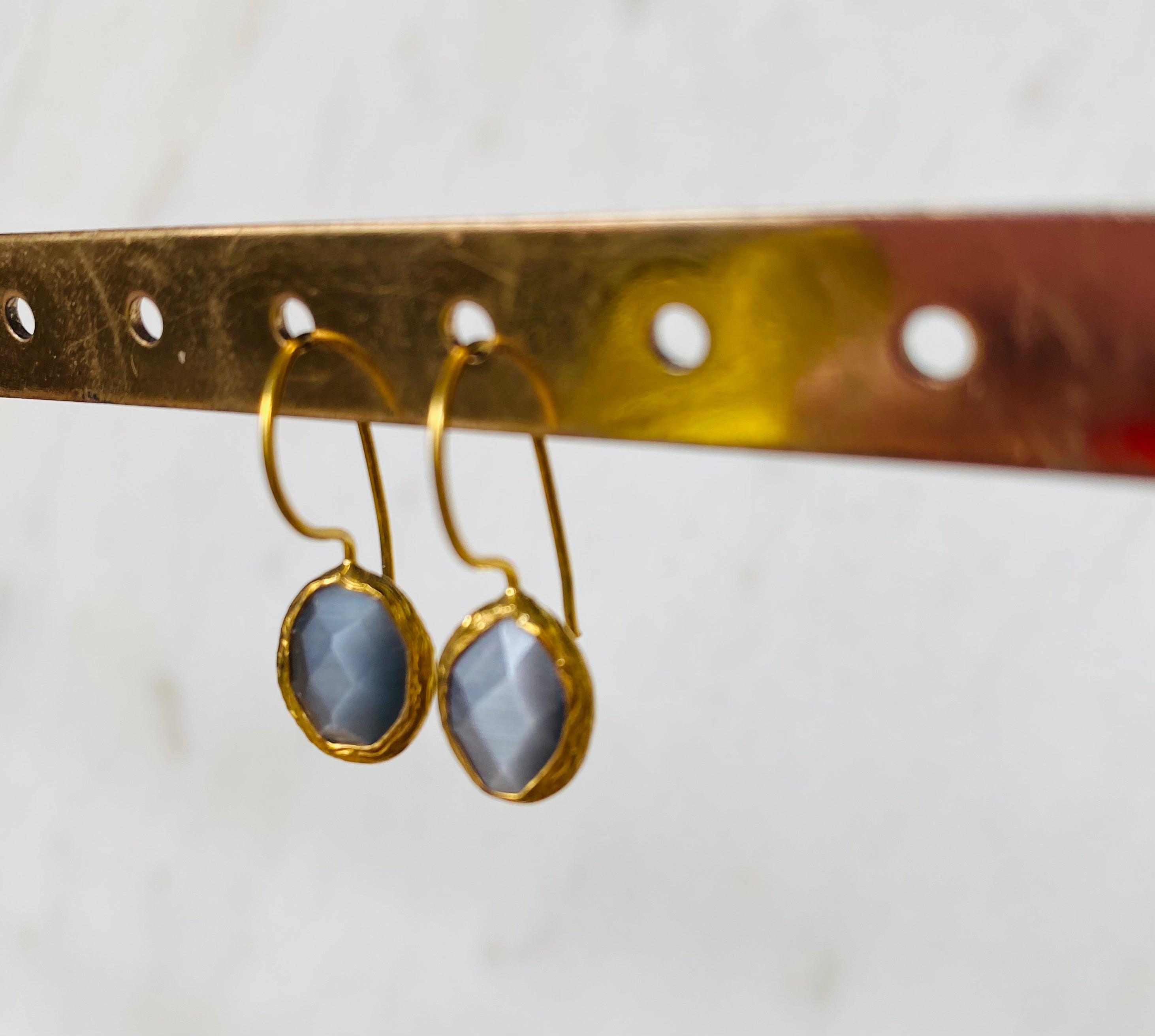 grey gemstone drop earrings