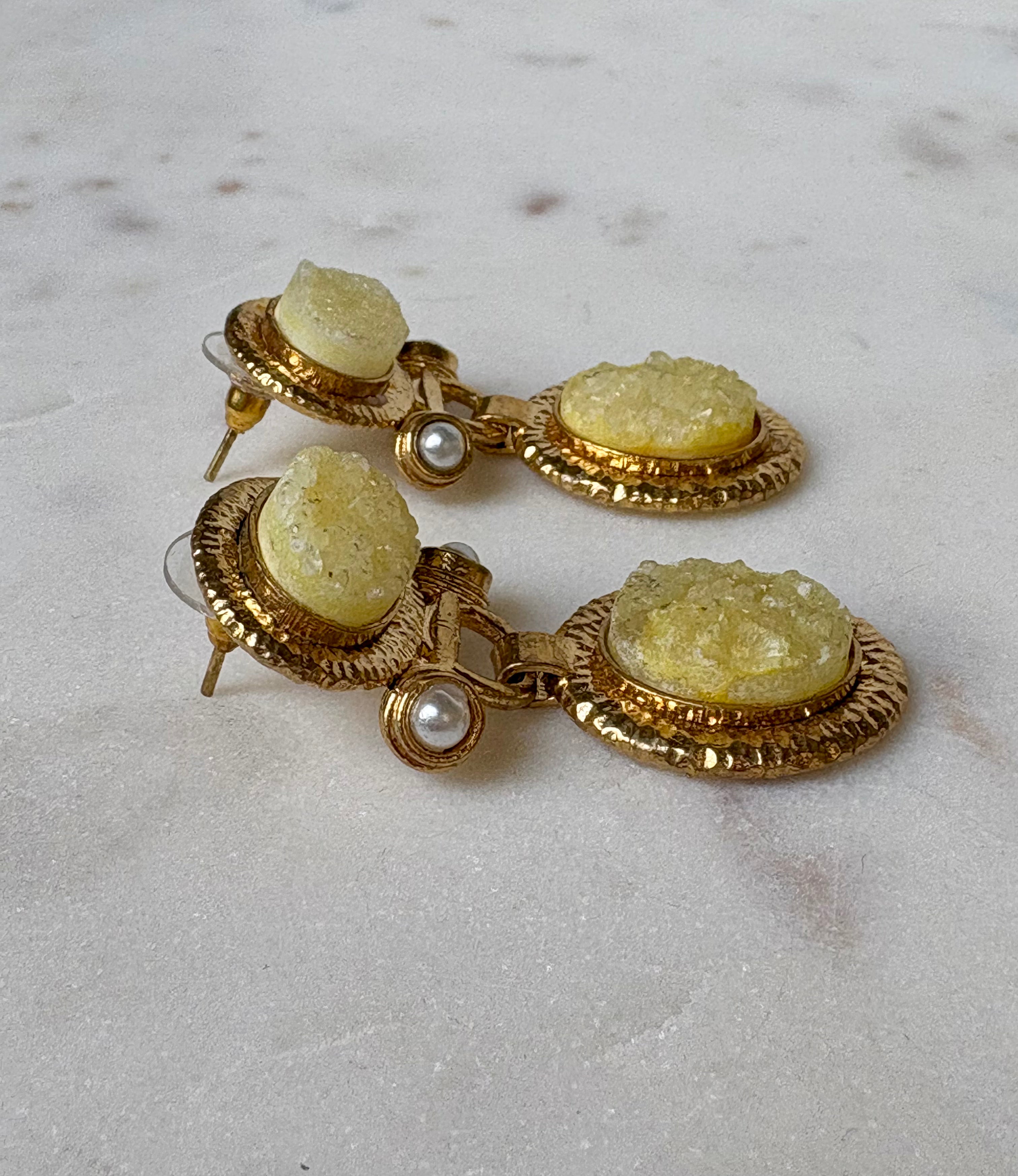 yellow druzy drop earrings