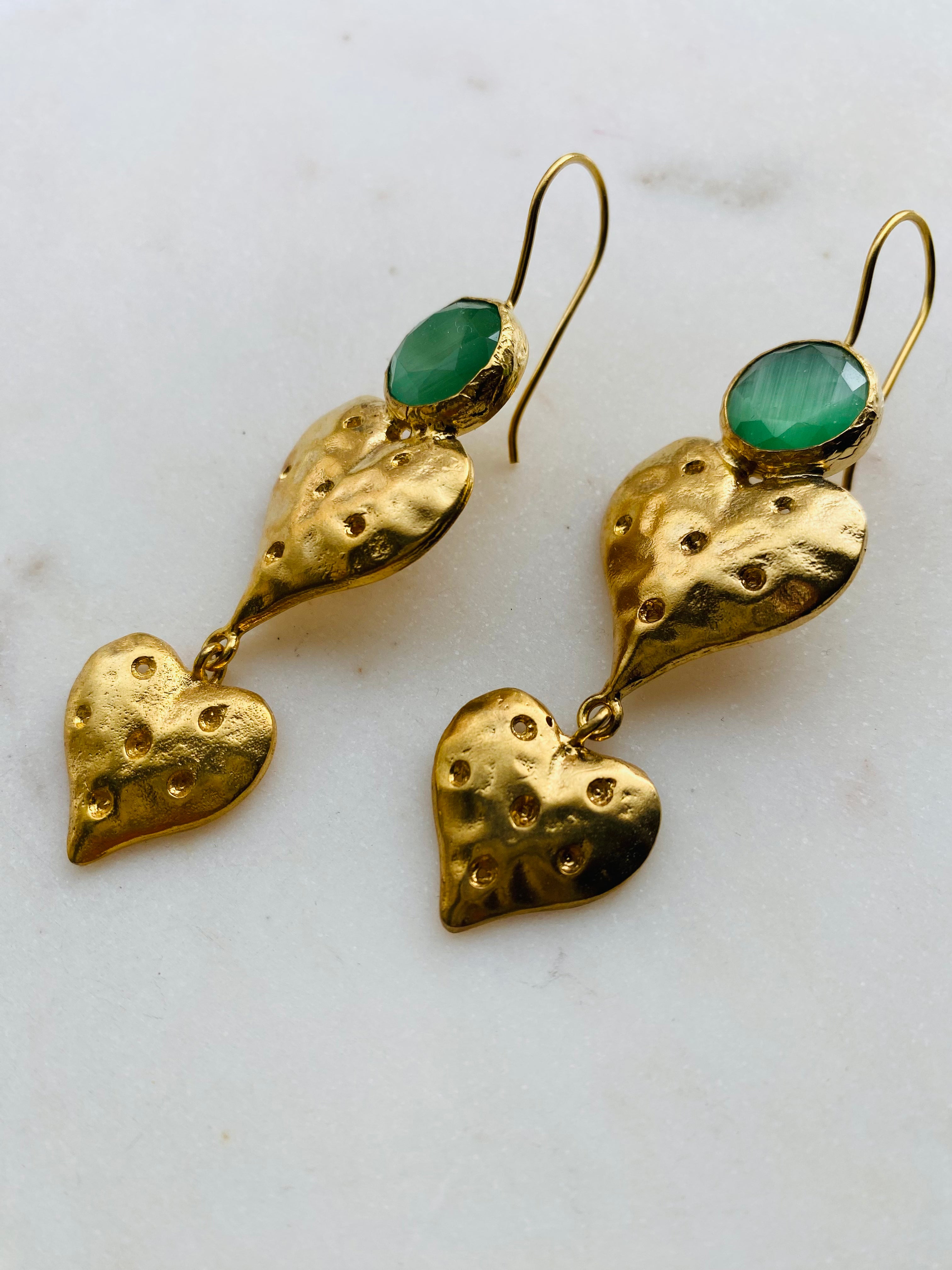gemstone heart long drop earrings