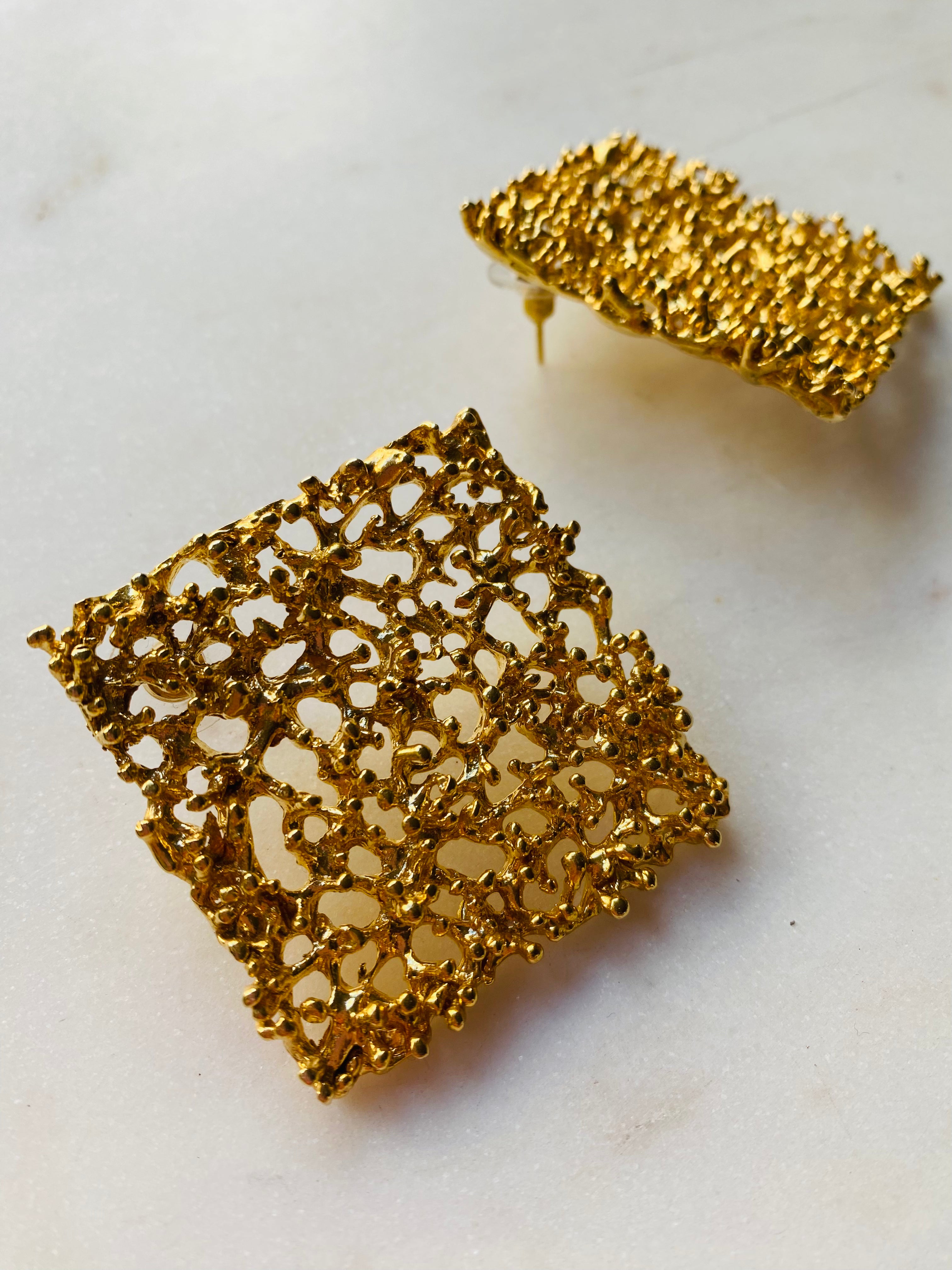 chunky gold textured stud earrings