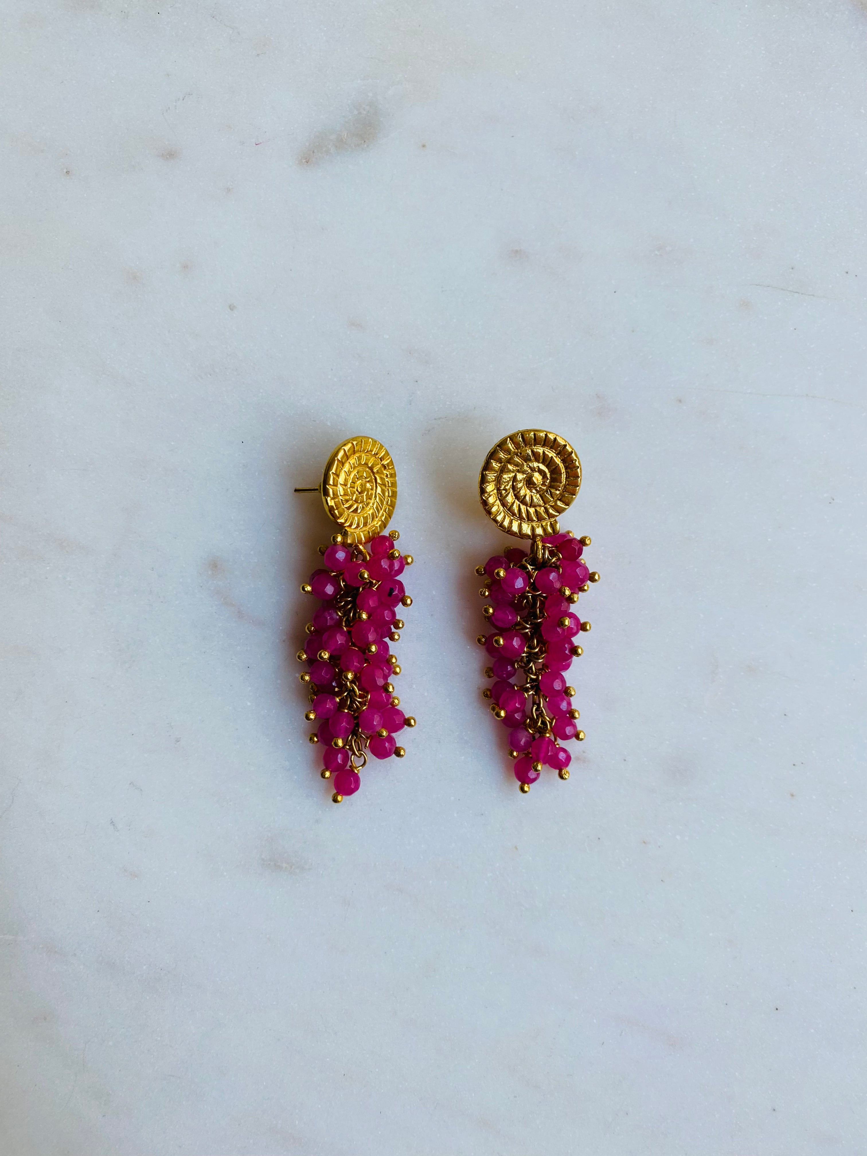 gold stud jade grape earrings