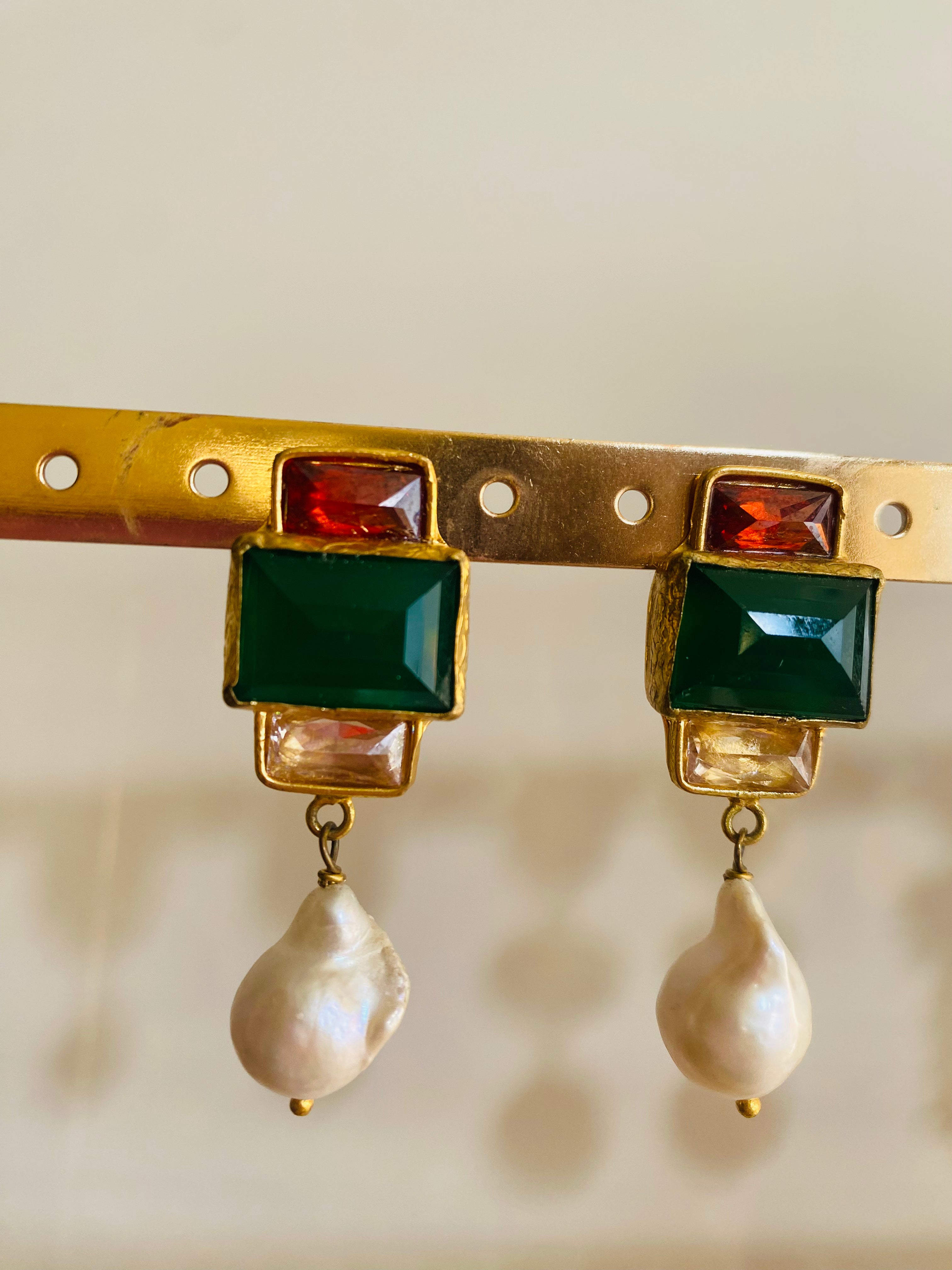 multi gemstone pearl drop earrings
