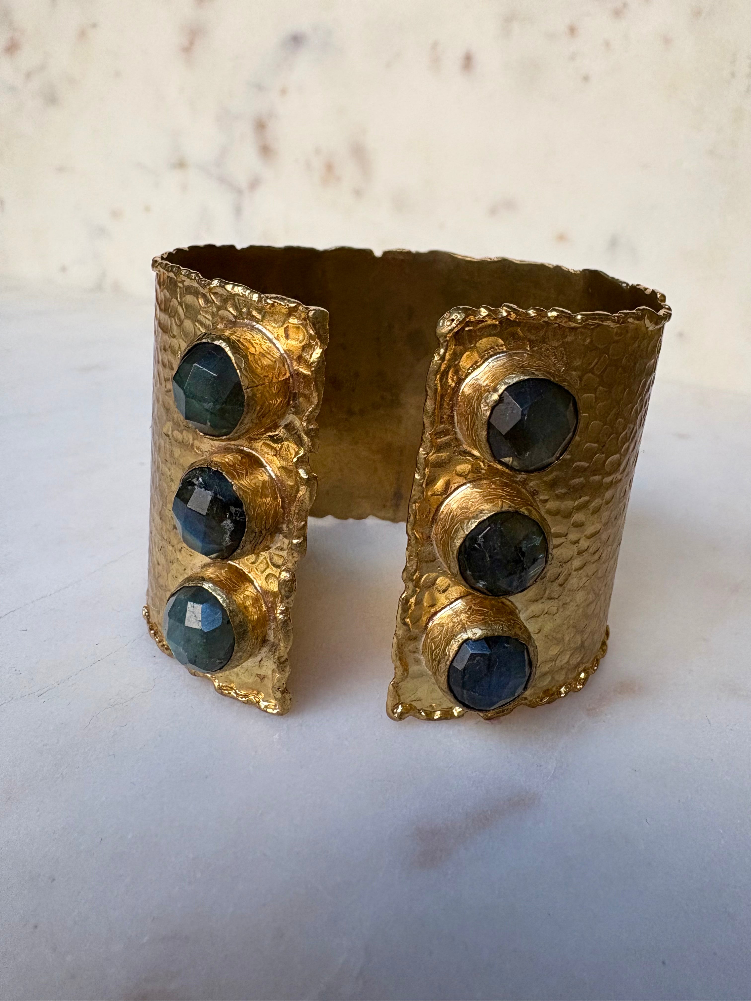 goldhammered multi labradorite gemstone bracelet cuff