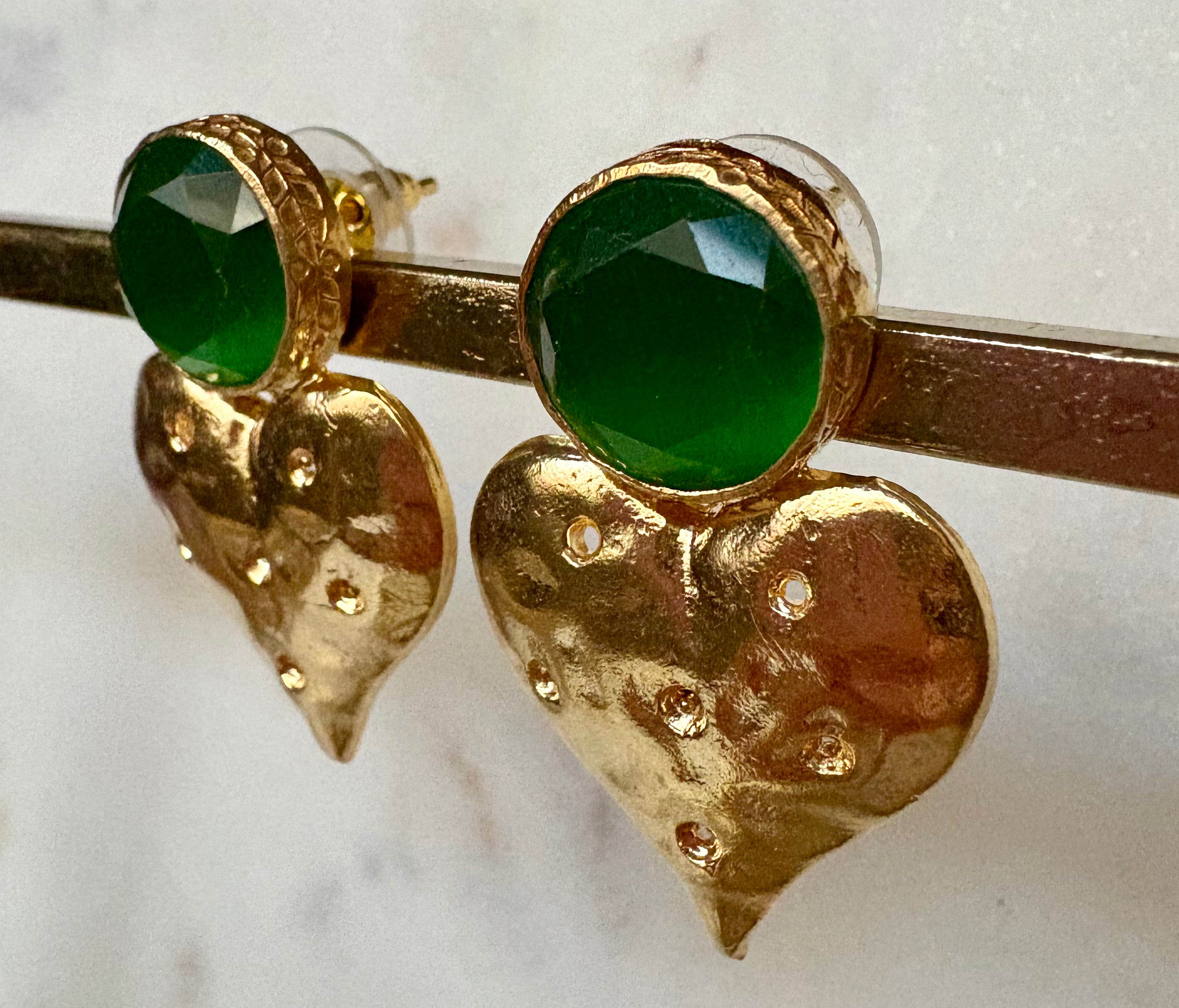 emerald green gemstone heart earring studs