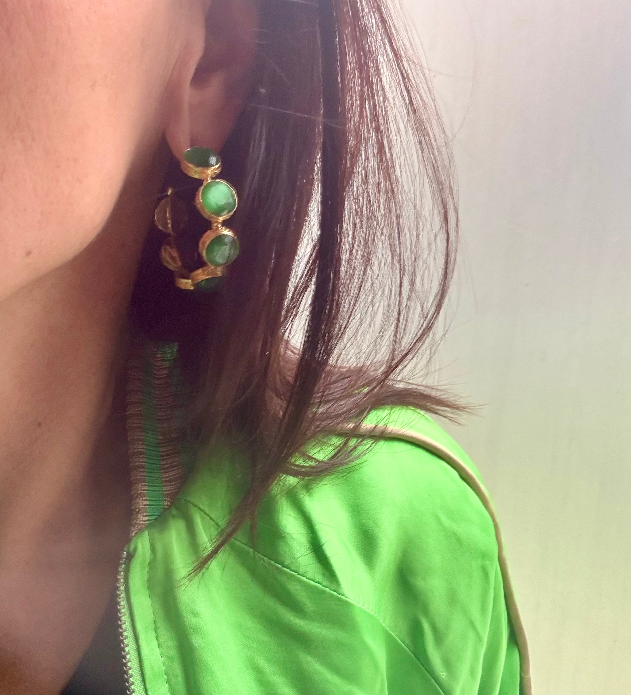gold emerald green gemstone statement earrings