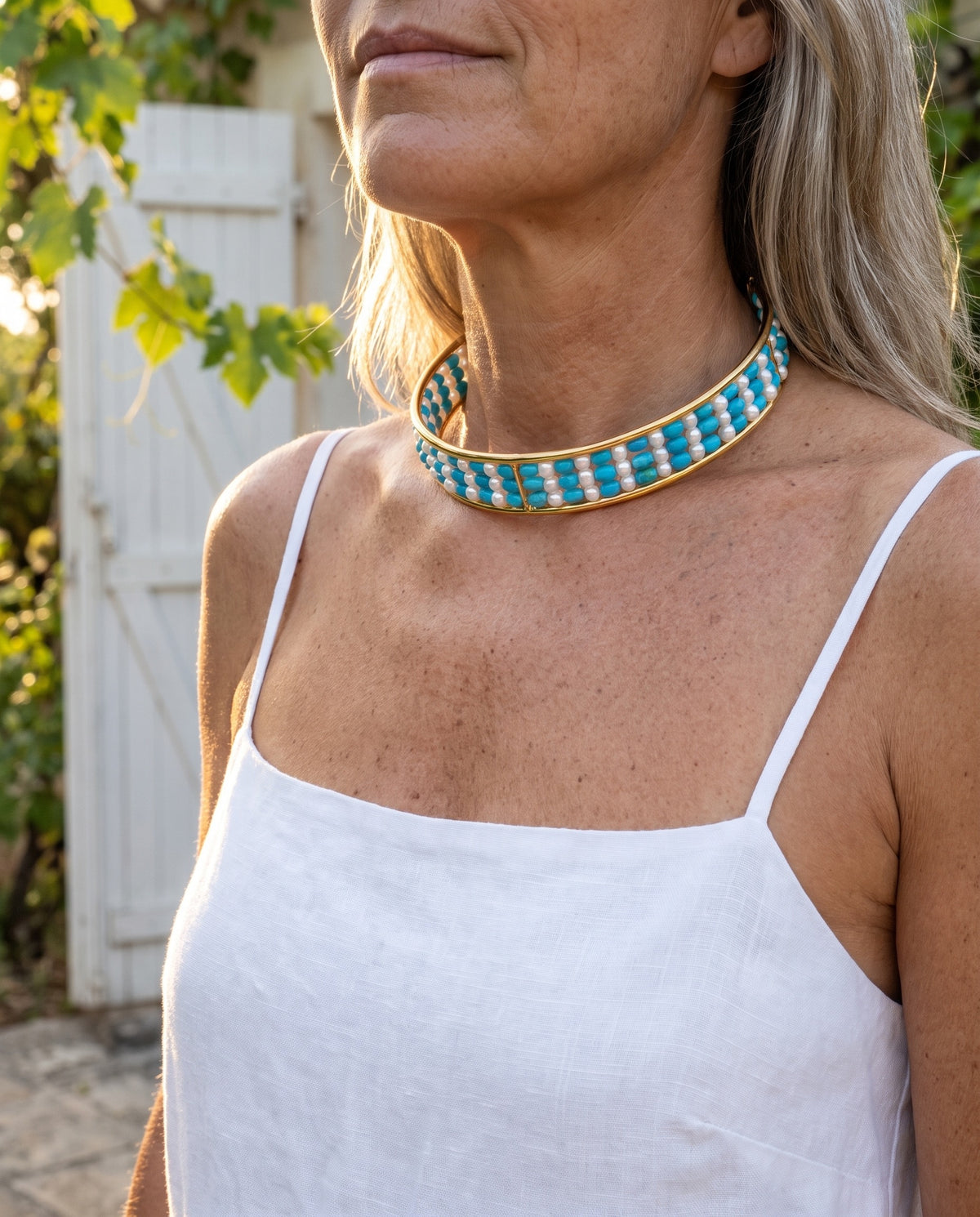 pearl & turquoise choker