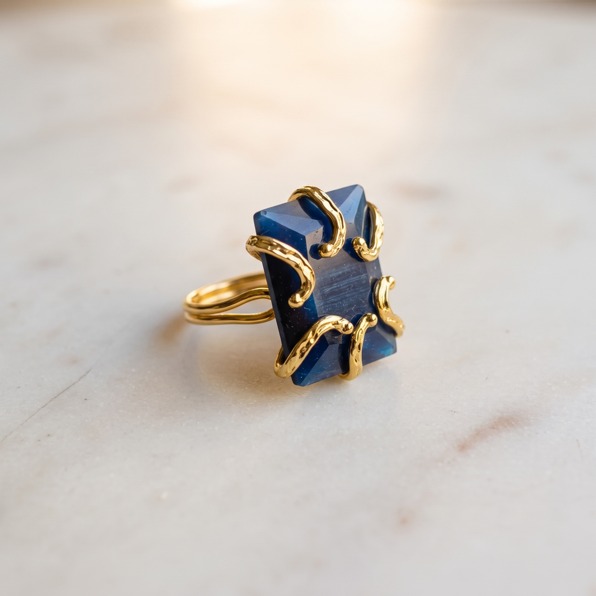 chunky night blue gemstone ring