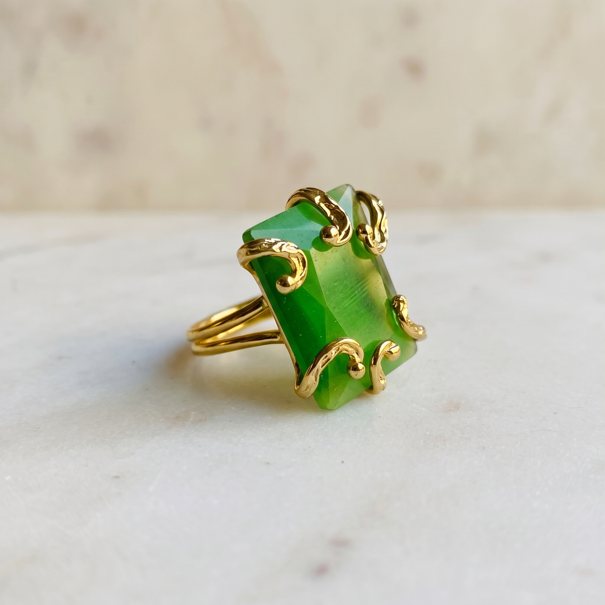 green square gemstone ring