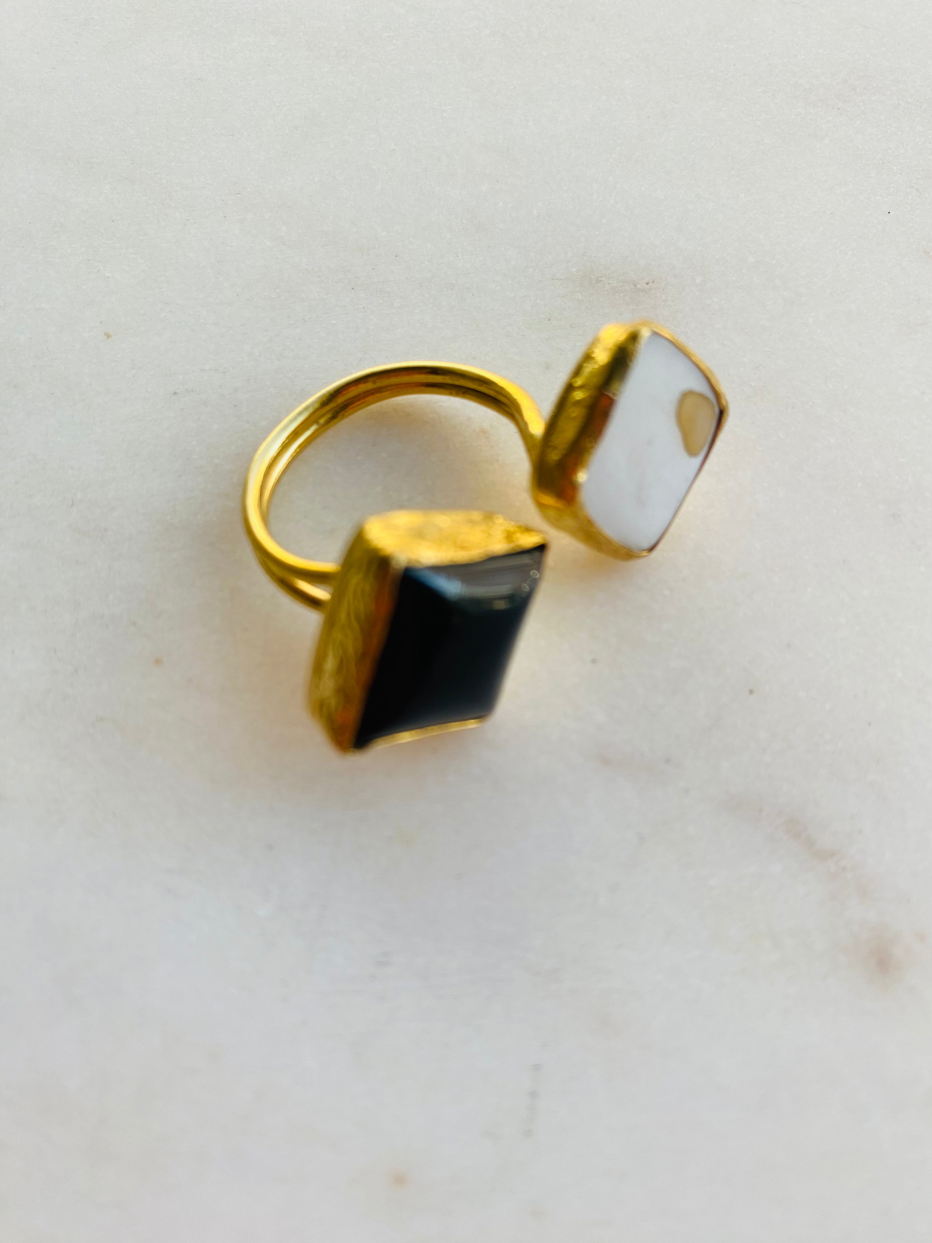 white/ black gemstone ring