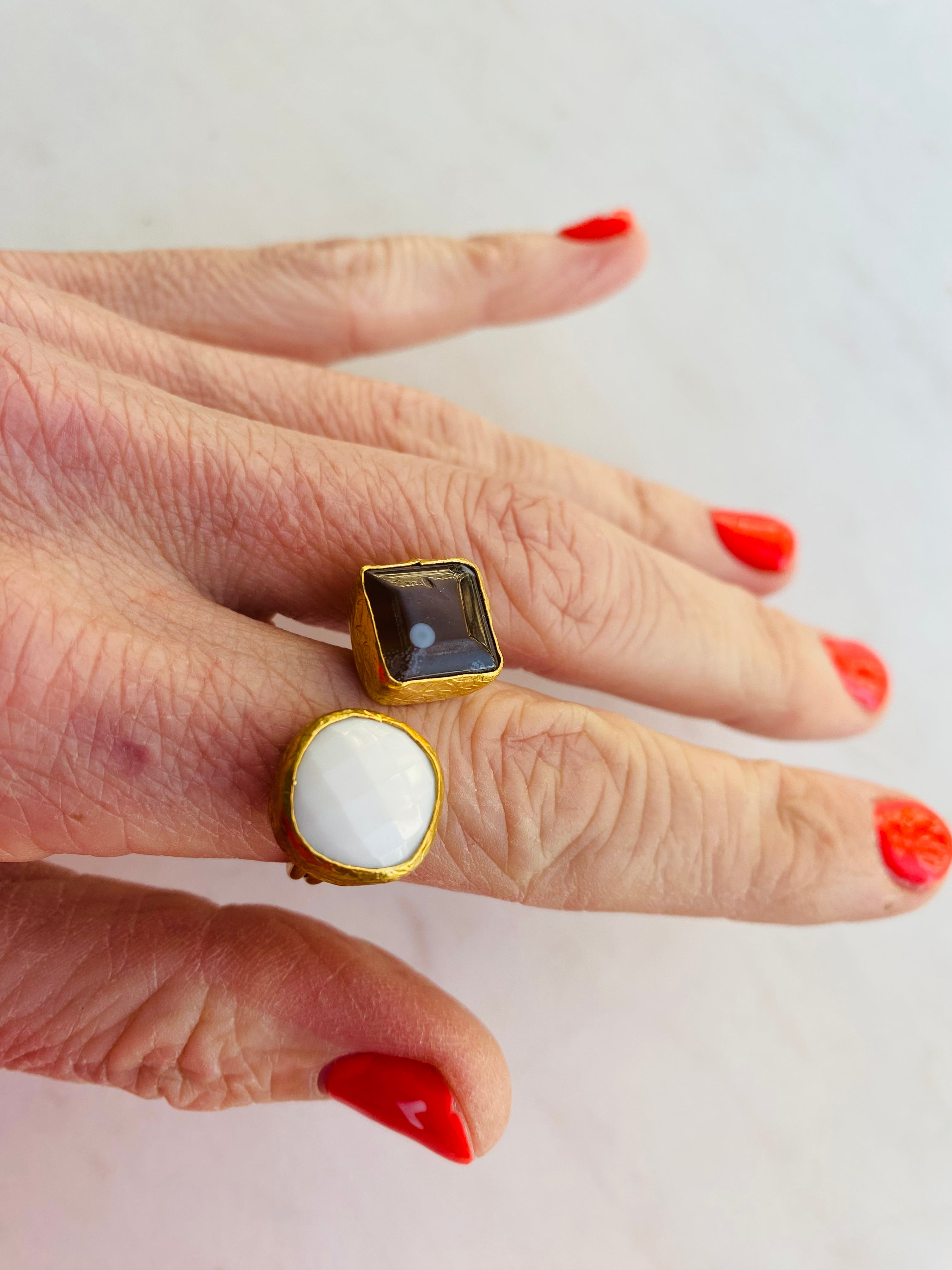 double natural gemstone ring