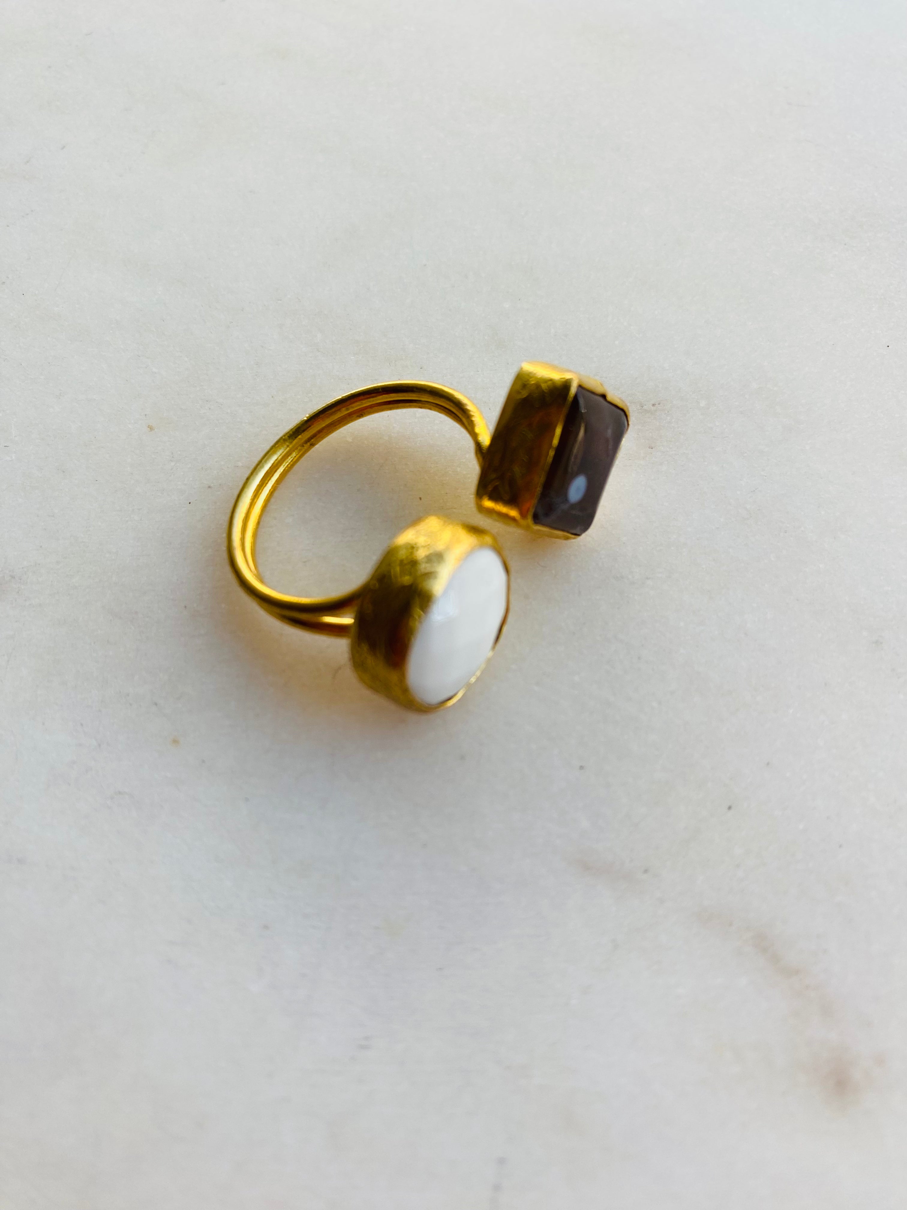 double natural gemstone ring