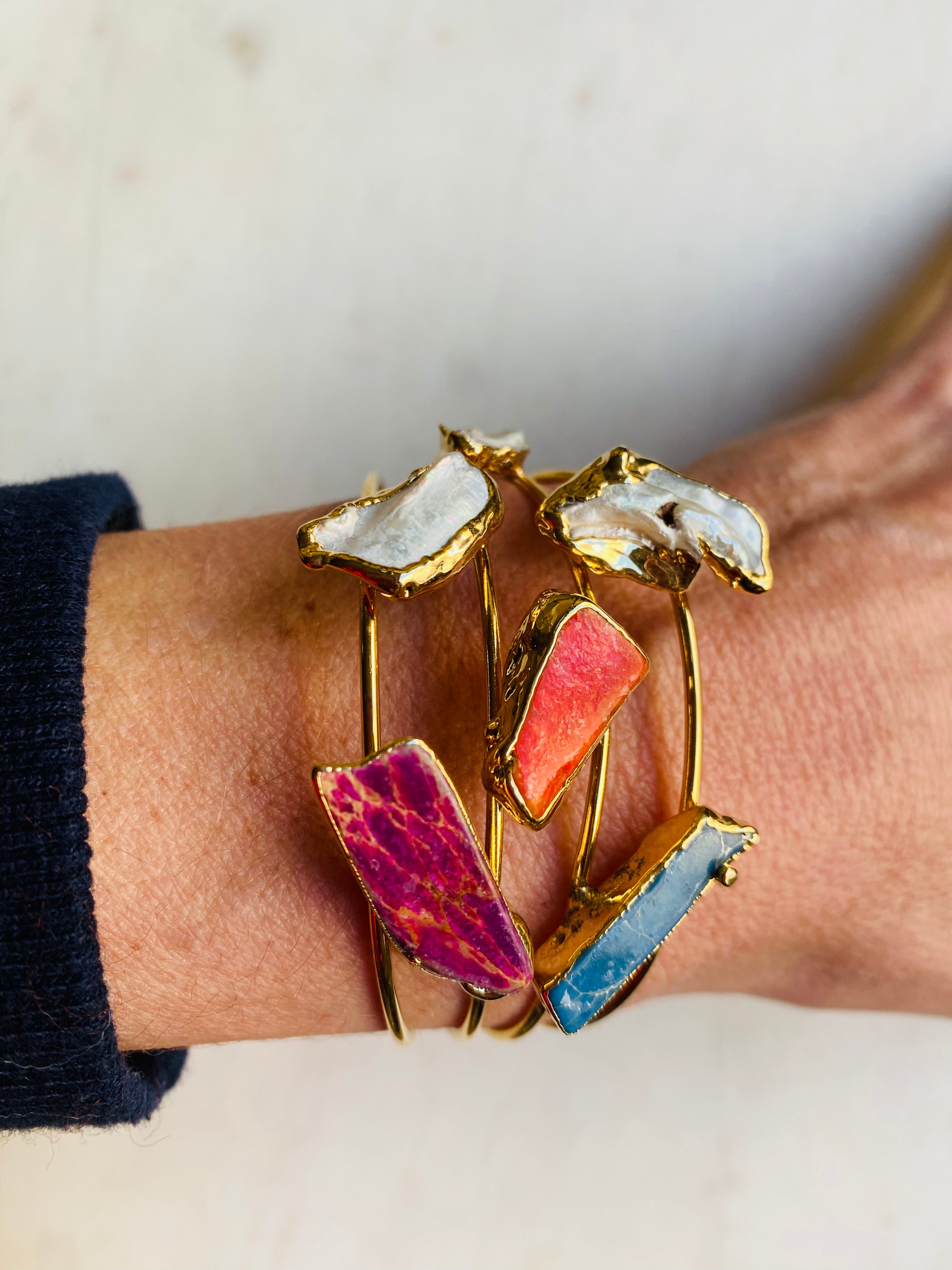 multi gemstone goldwired bracelet cuff