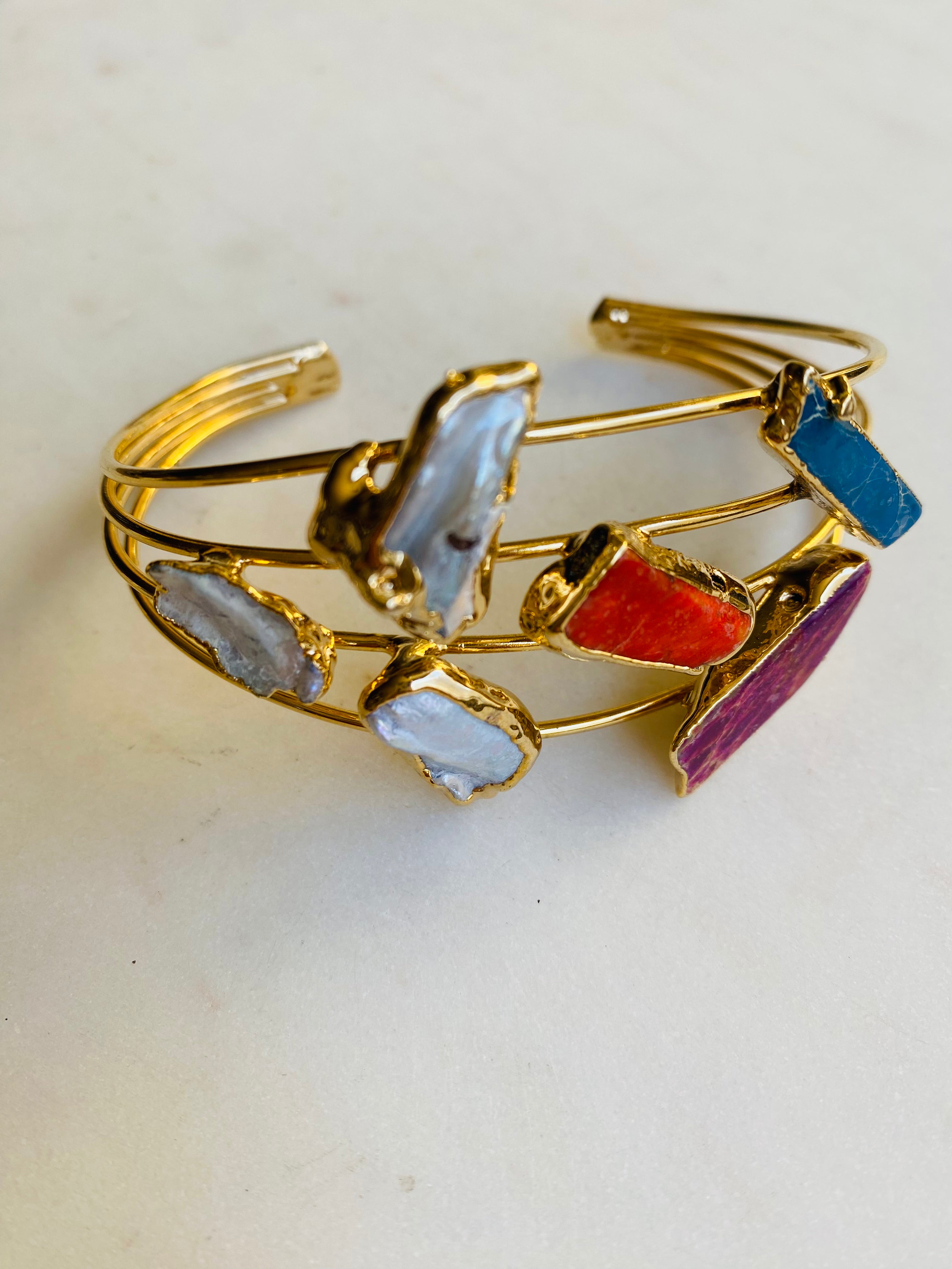multi gemstone goldwired bracelet cuff
