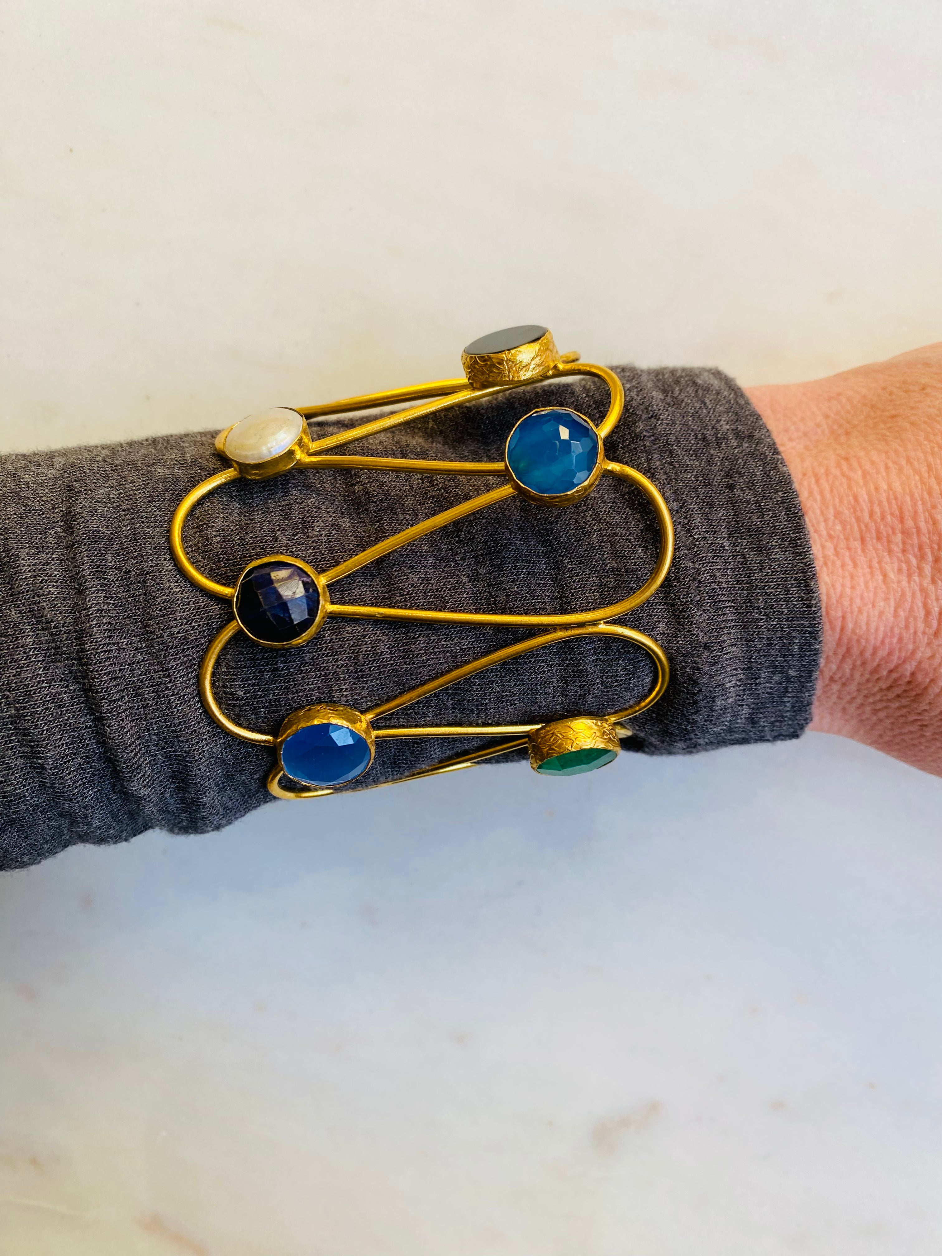 statement multi gemstone bracelet cuff