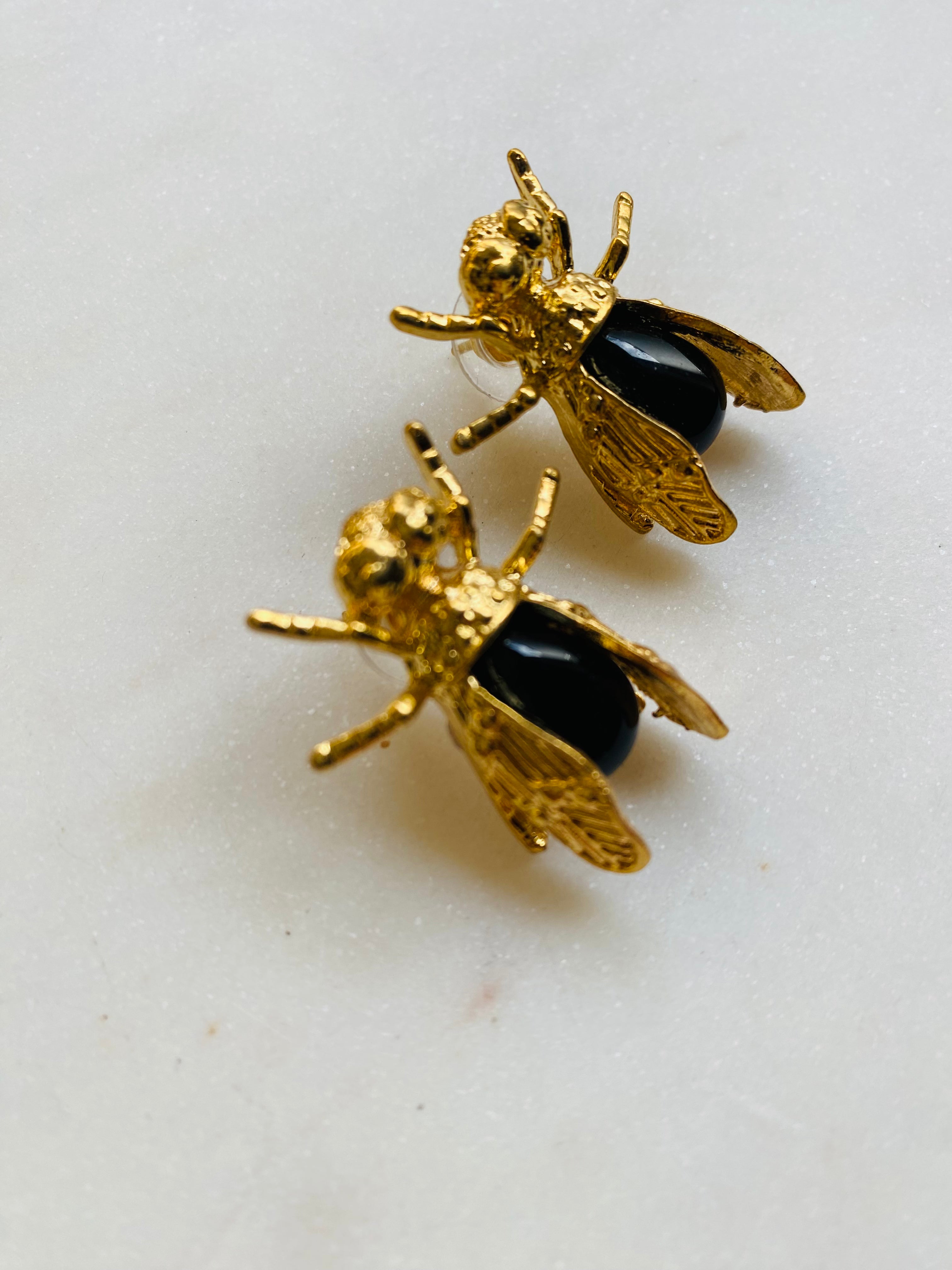 insect black gemstone earrings