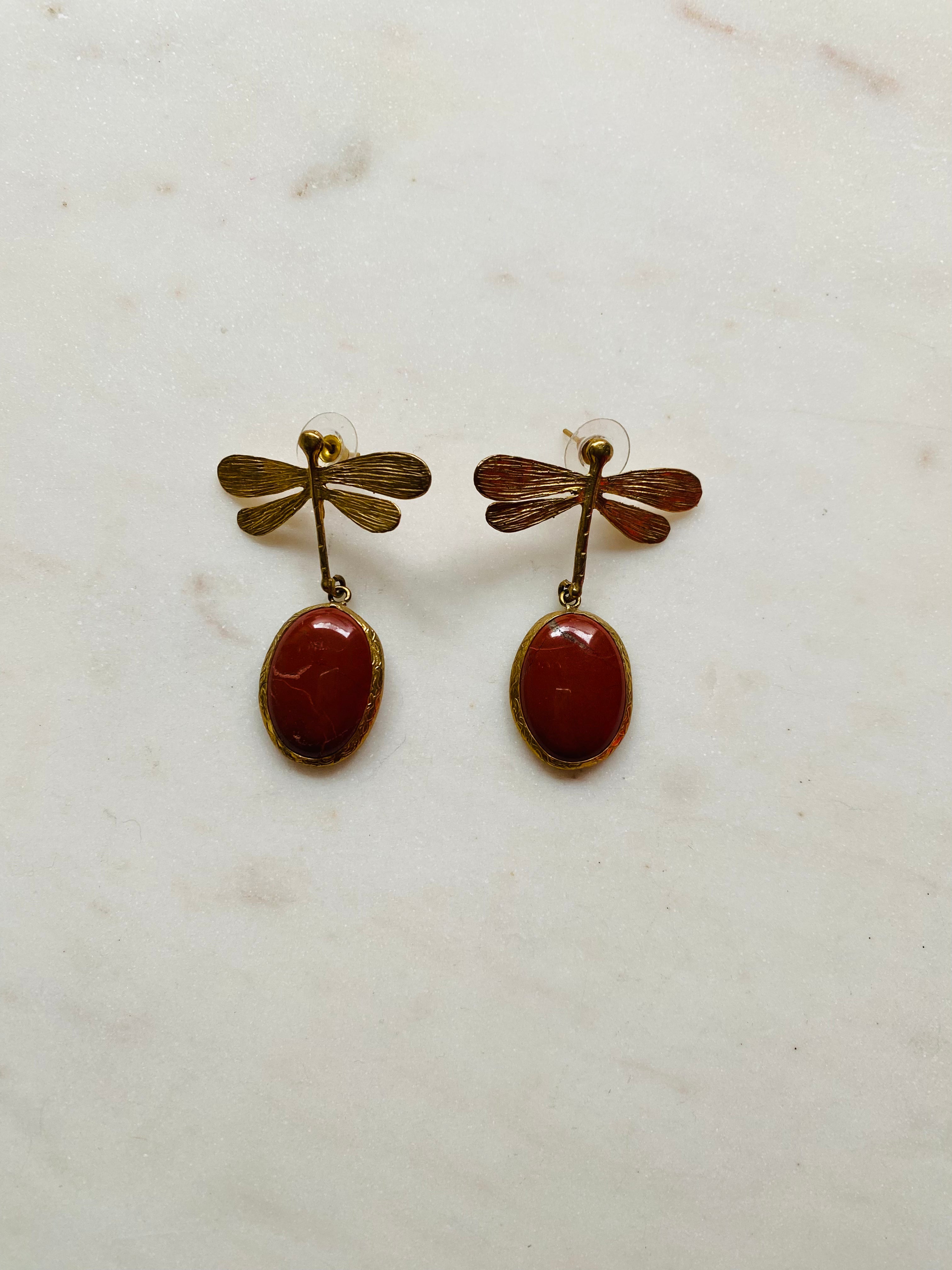 brown gemstone dragonfly earrings
