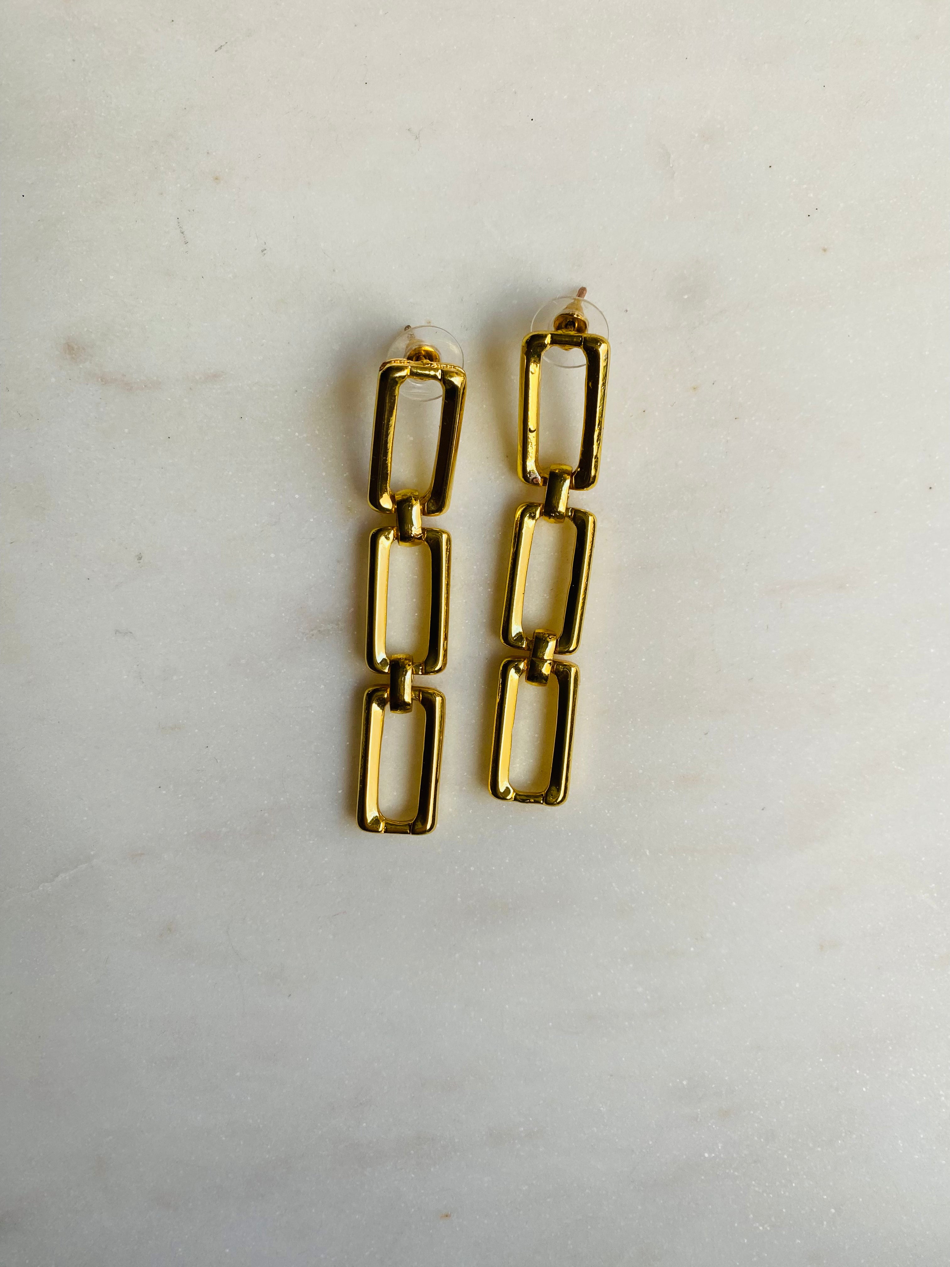 gold chain longdrop earrings