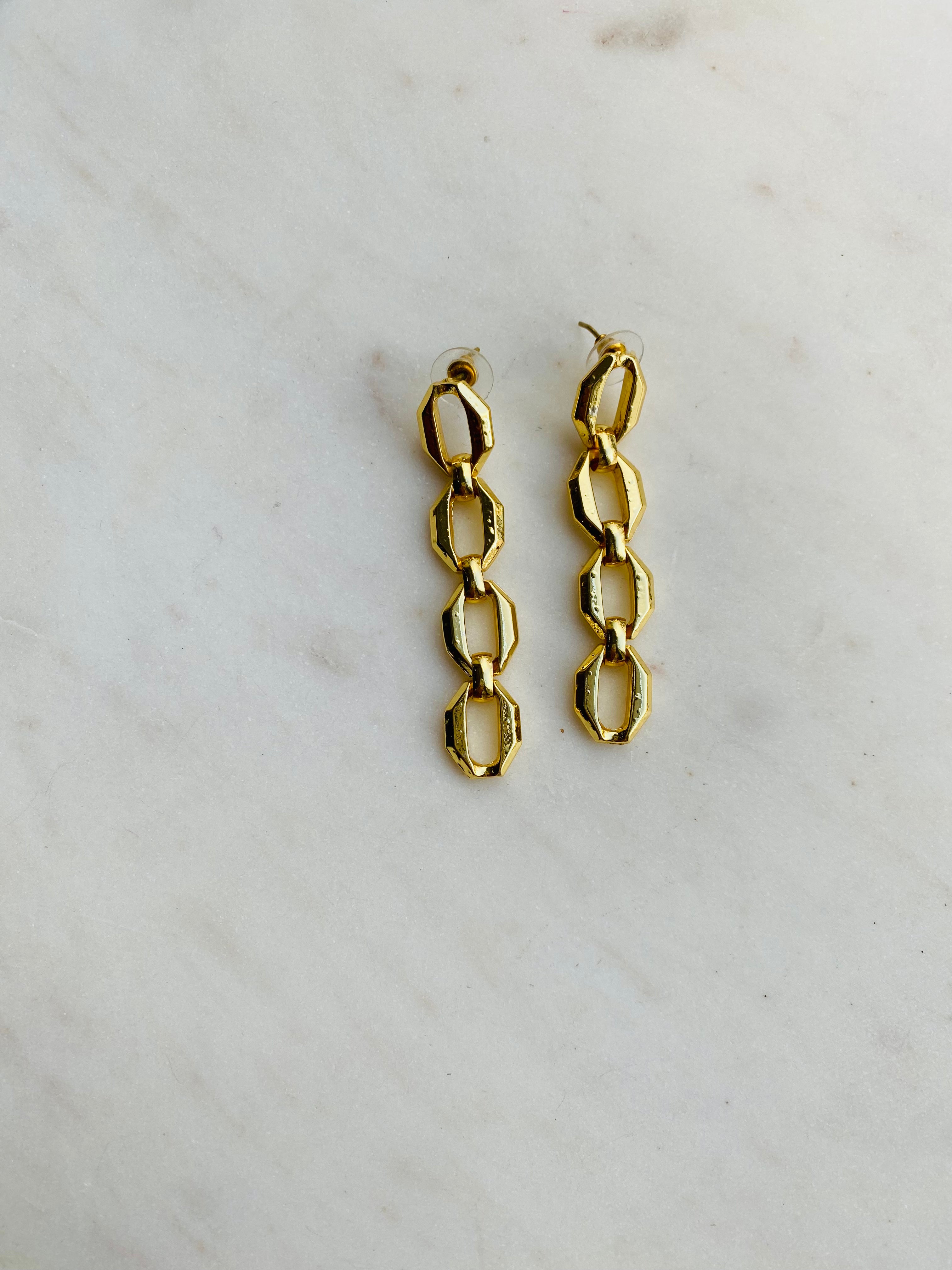gold longdrop chain earrings
