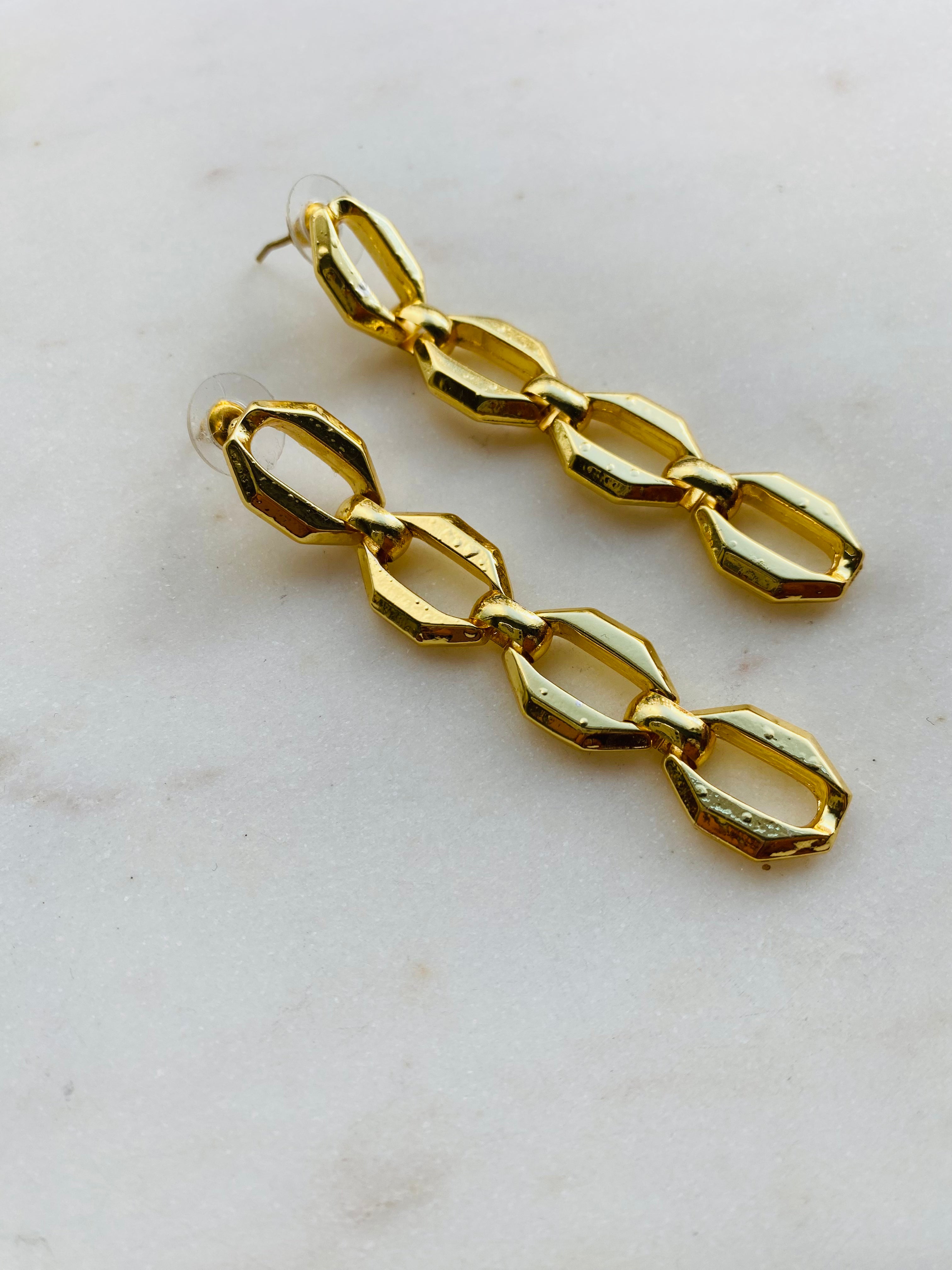 gold longdrop chain earrings