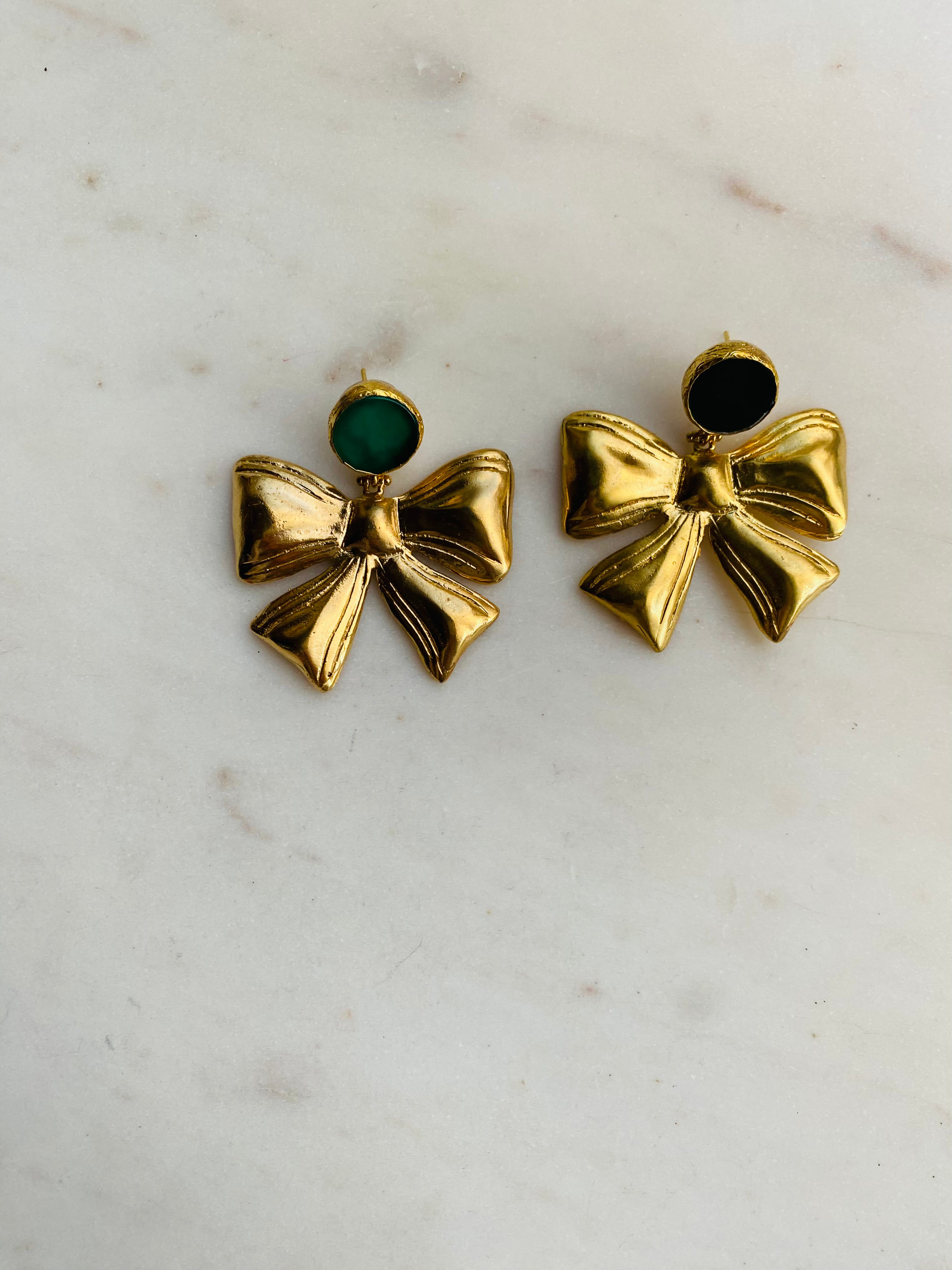 gold big bow earrings