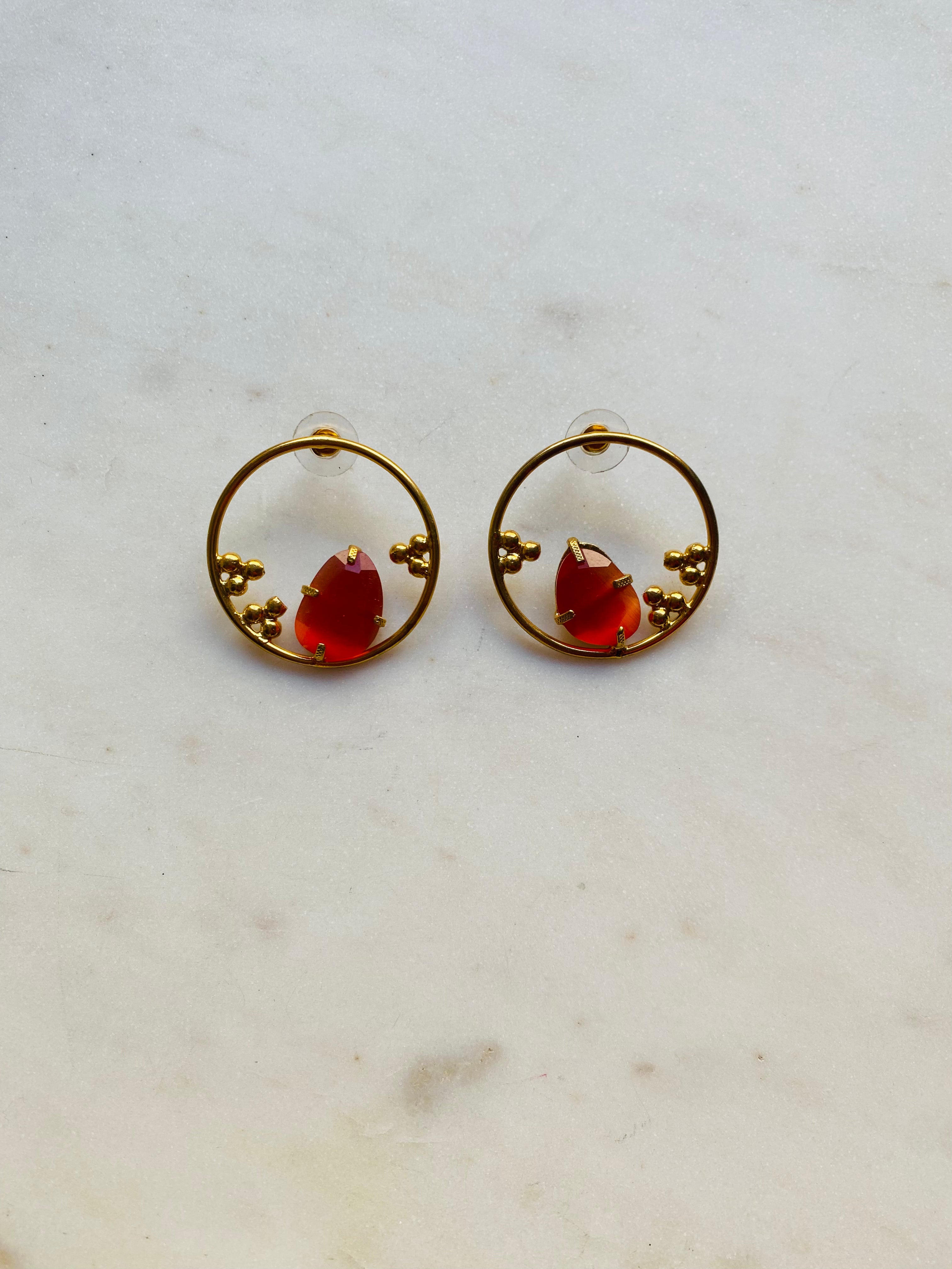 gold circle hoop gemstone earrings