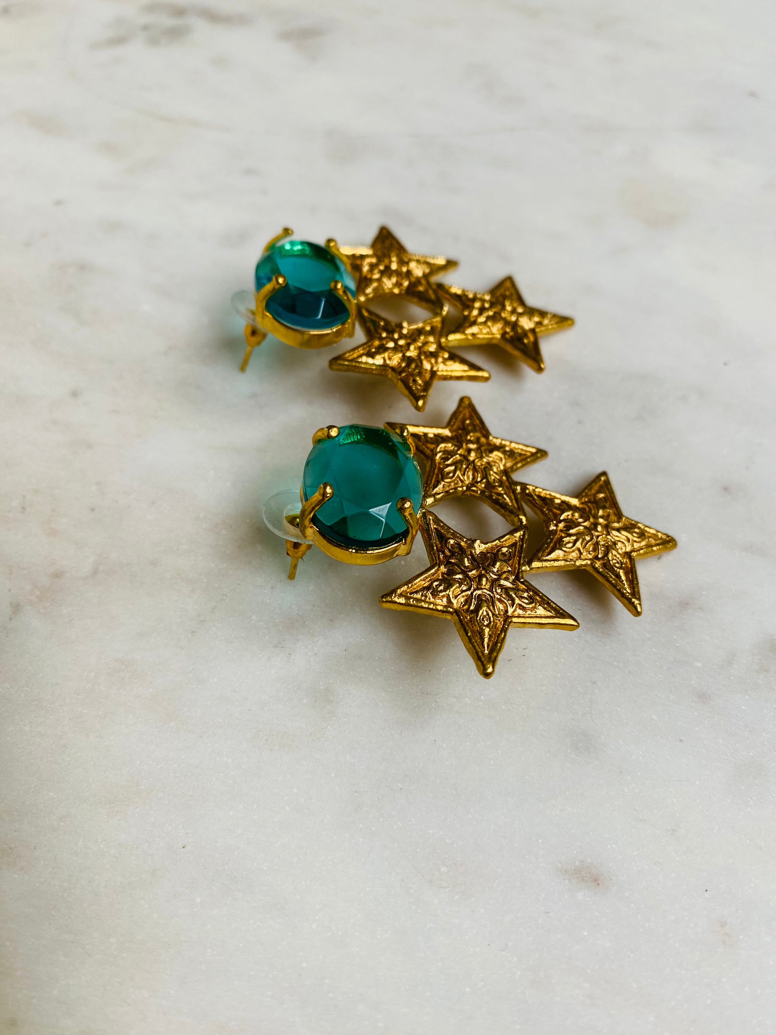 turquoise gemstone star earrings