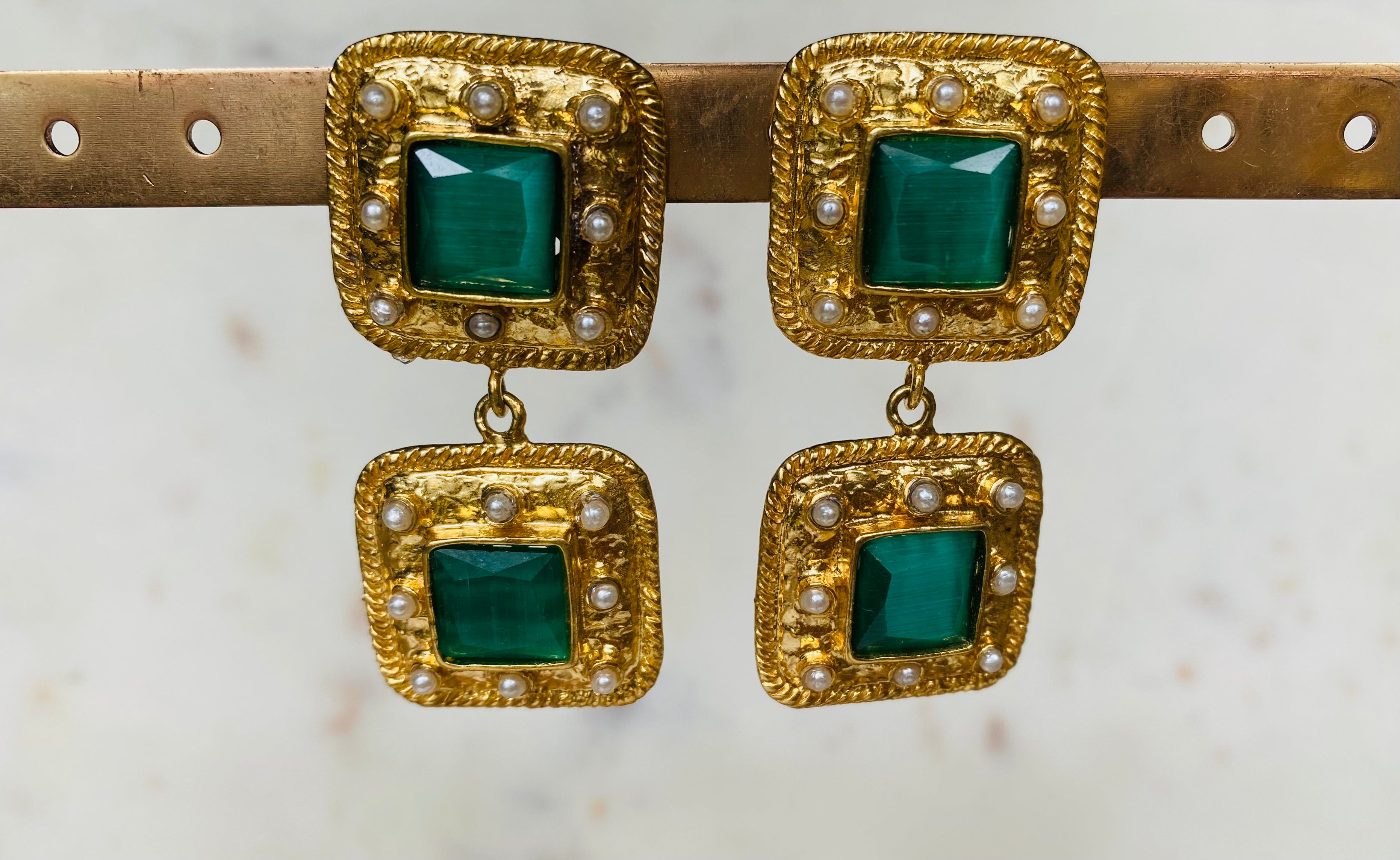 chunky emerald green gemstone earrings