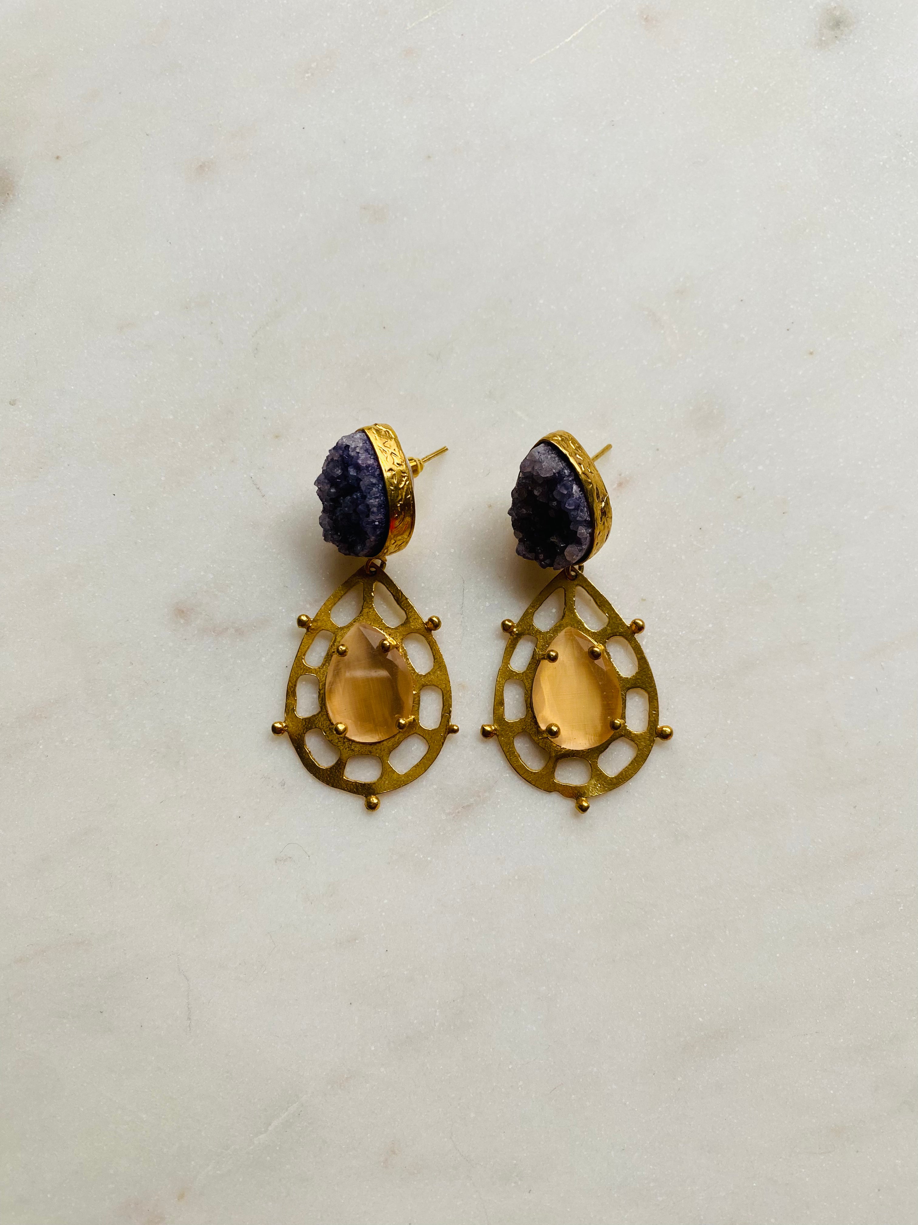 druzy gemstone drop earrings