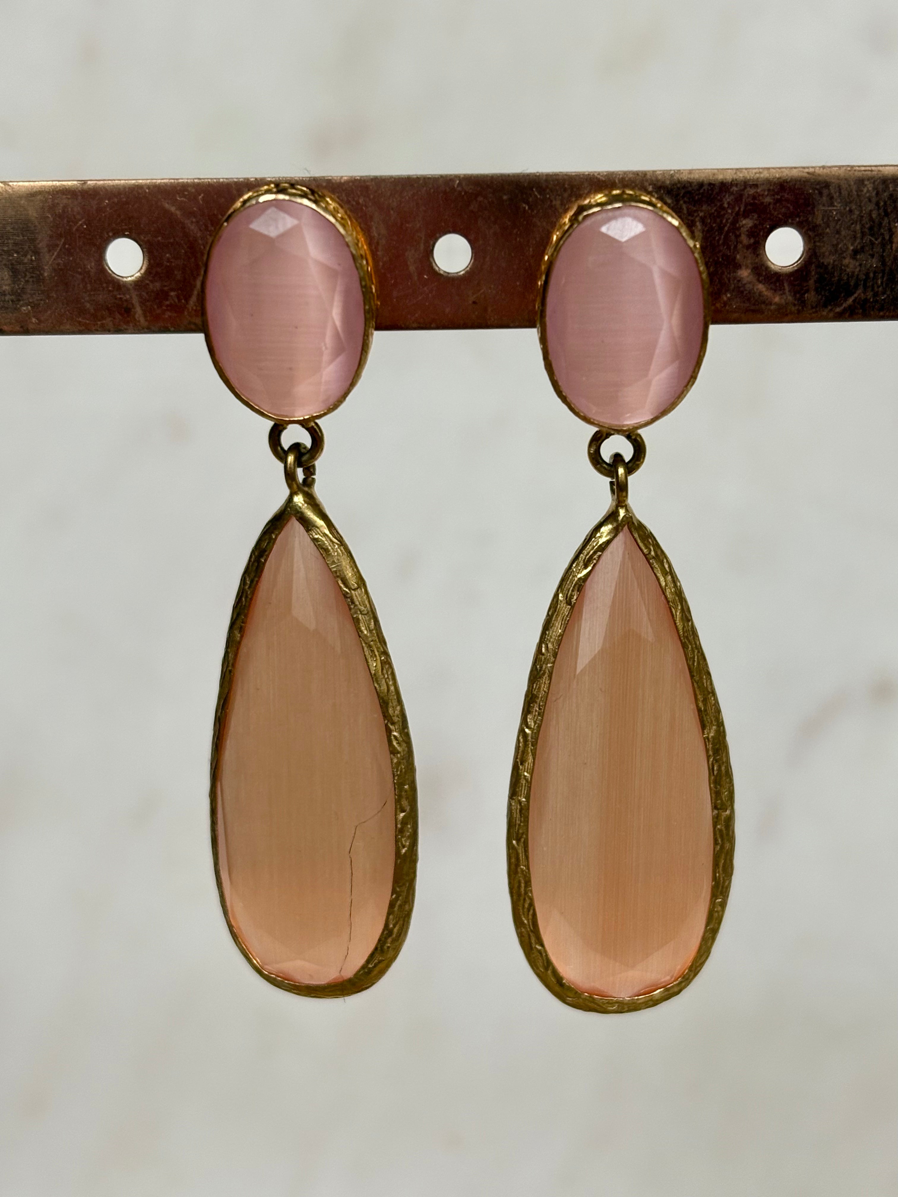 modern blush gemstone dangles in gold